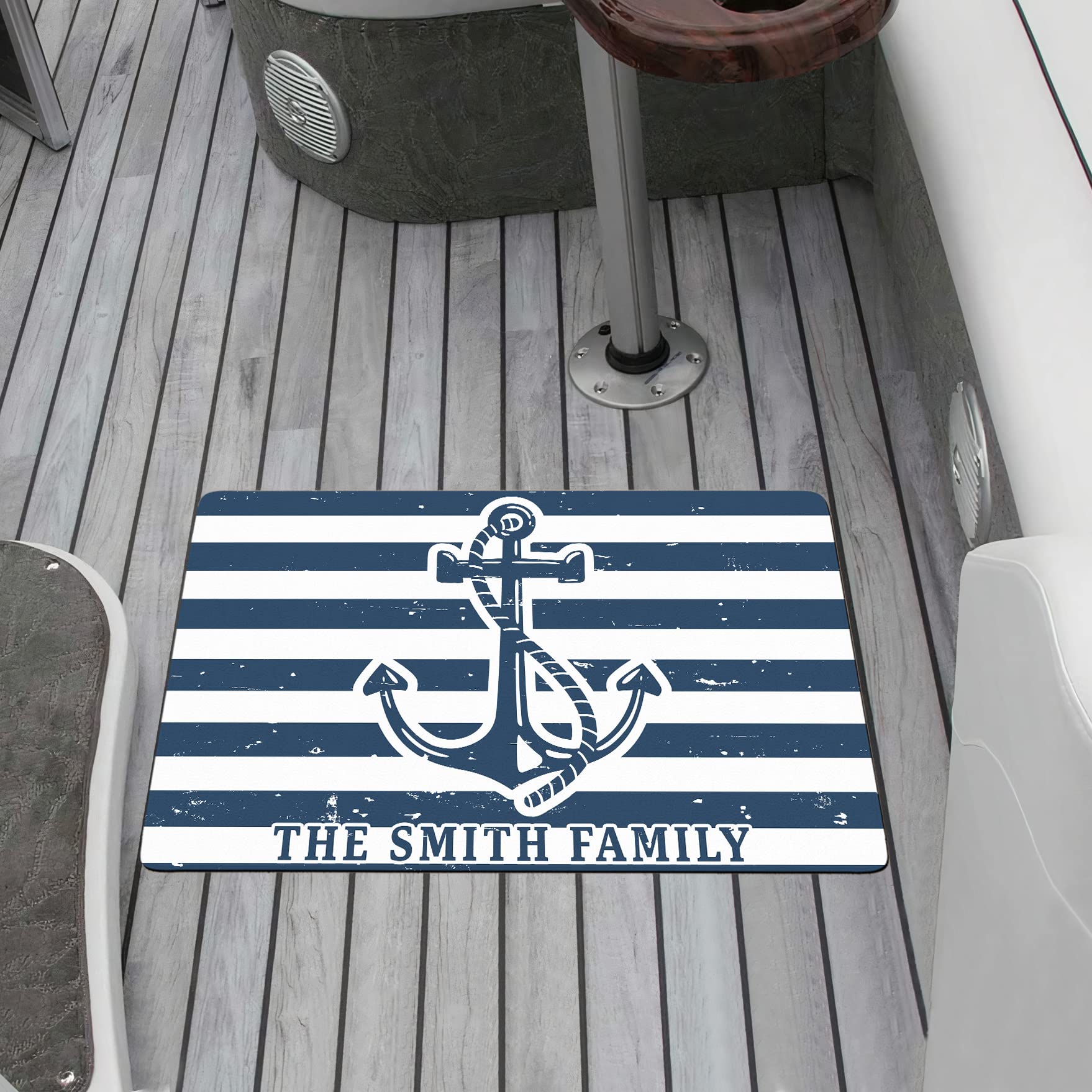 Personalized Boat Mat - Custom Family Name Anchor Door Mats, Welcome Ship Gifts, Non-Slip Entrance Floor Rug, Accessories Vintage Decoration, Nautical