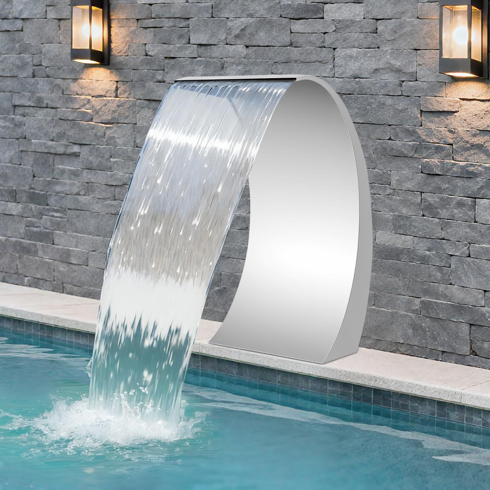 Piscina cascada fuente de acero inoxidable piscina piscina fuente jardín estanque decoración cascadas fuente diseño curvado 30 x 60 cm