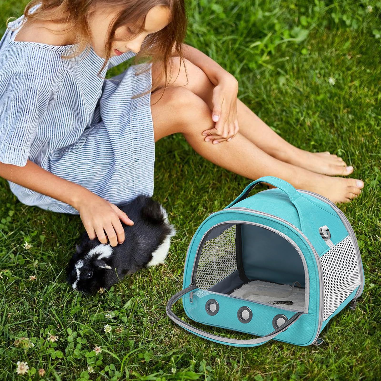 30 * 27 * 21cm Sac Transport Chat, Sac de Transport pour Chat, Respirant Et Pliable, avec Bandoulière Réglable, pour Lapins, Cobayes, Chatons