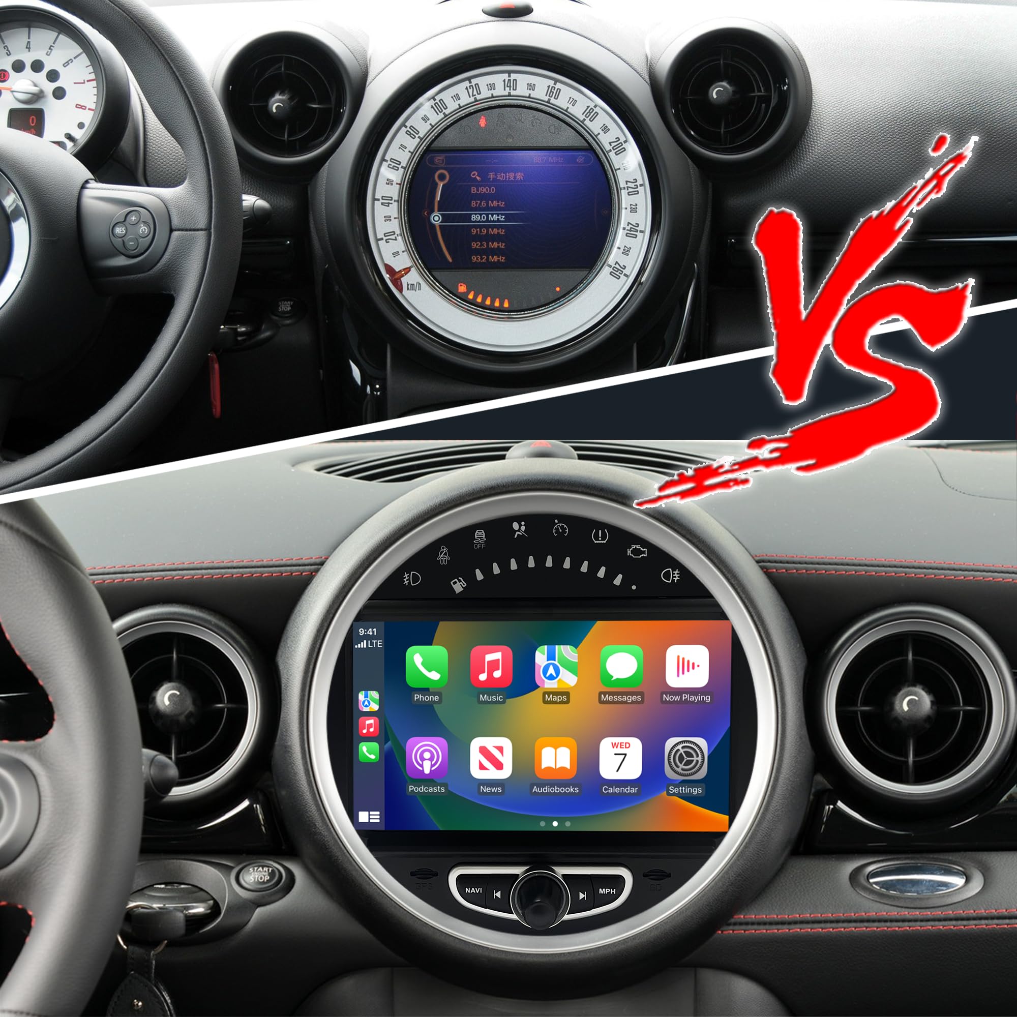 Aktualizacja ekranu dotykowego 20.3 cm do Mini Cooper R55 R56 R57 R58 R59 R60 R61 16.5 cm CIC CarPlay Android Auto Split Screen Mirroring Full Screen Phones Navigation Waze Netflix kamery cofania (128
