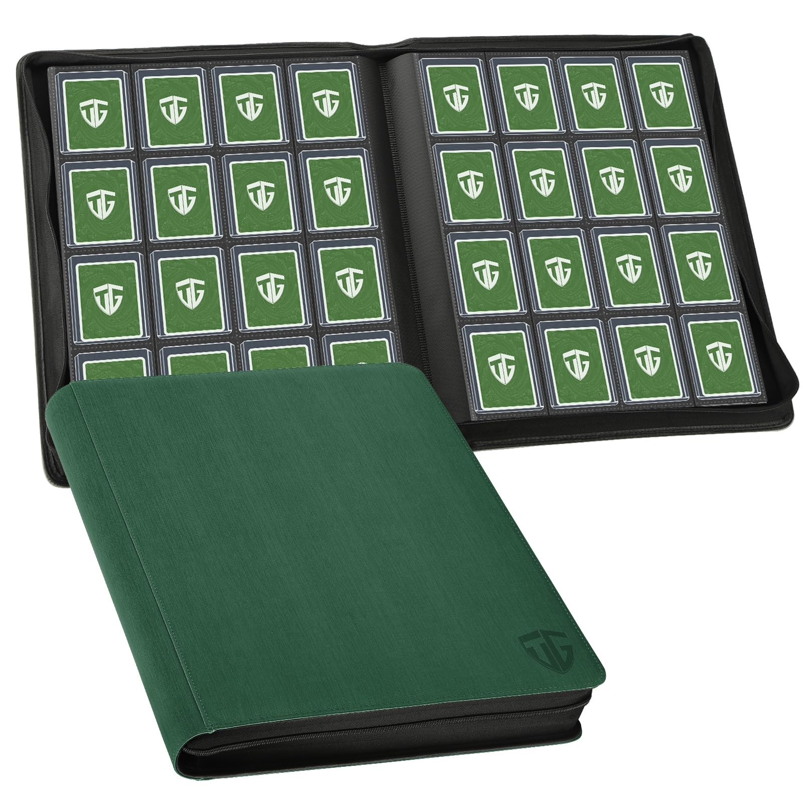 TCGUARD Toploader Trading Card Album for 640, 16 Compartments Card Binder with Sleeves for 3 x 4 Inch Rigid Toploader, Trading Card Binder for TCG, MTG Cards, Card Trading Albums, Dark Green
