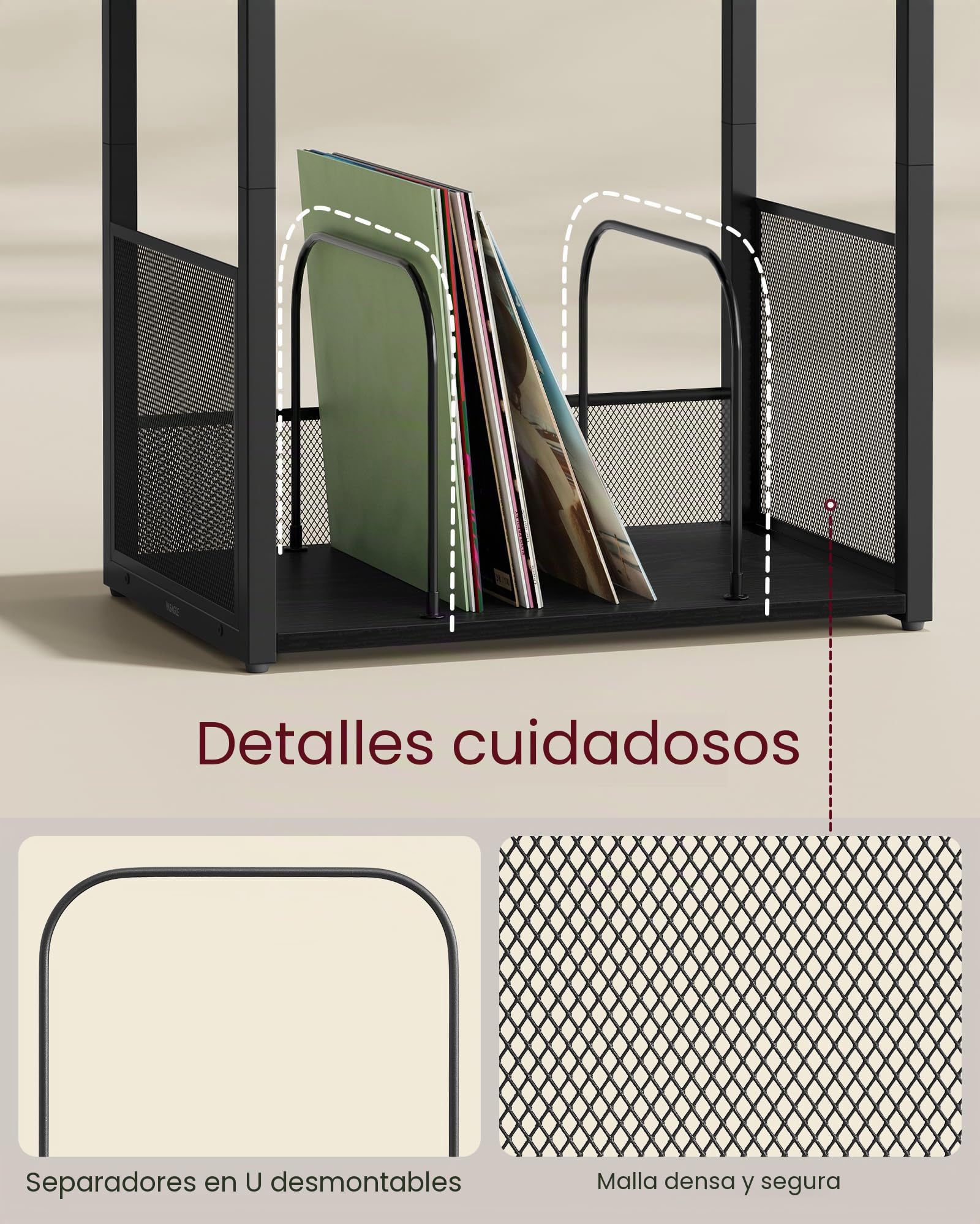 VASAGLE Soporte para Tocadiscos, Mesa Auxiliar de 3 Niveles, Almacenamiento de Discos de Vinilo hasta 100 álbumes, Mesa Auxiliar para salón, Dormitorio, Negro ébano ULET275B01