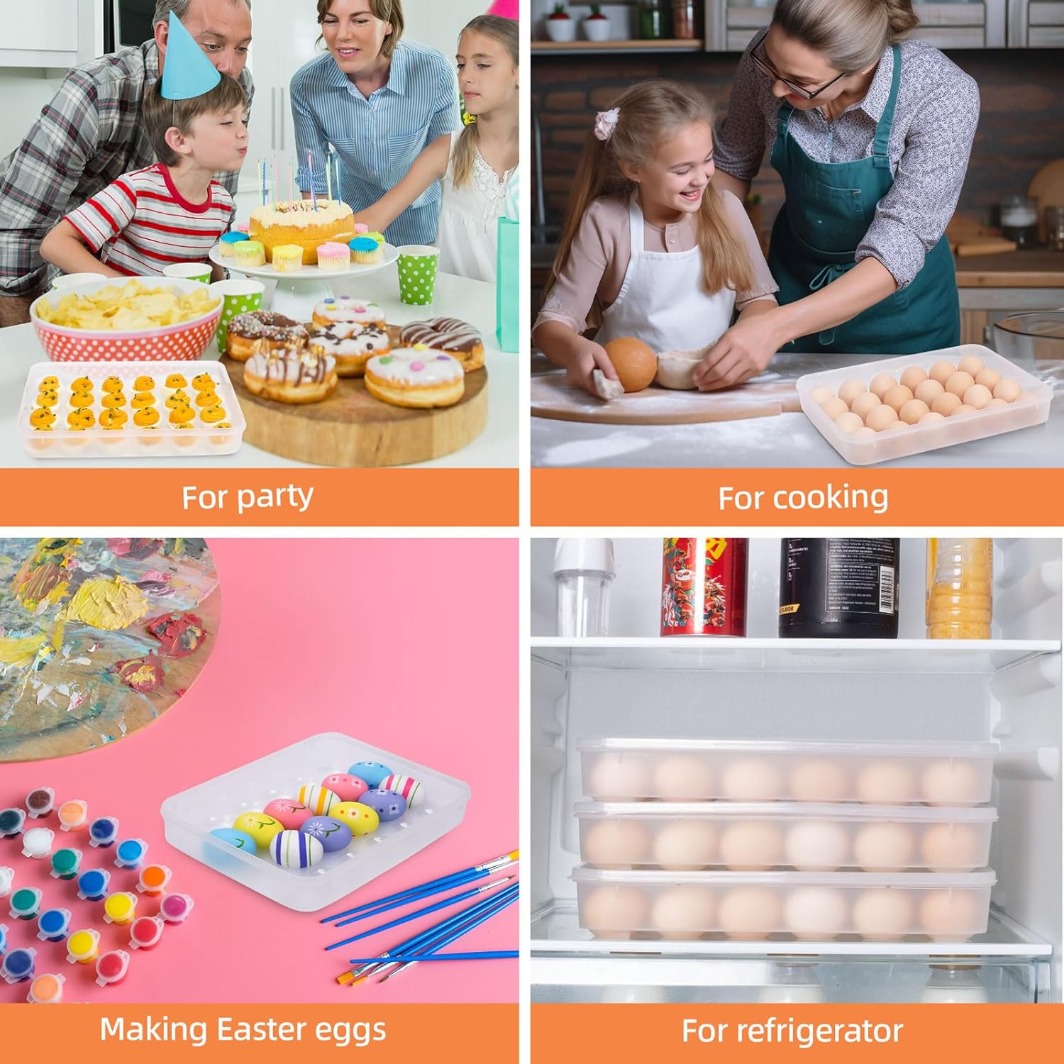 Deviled Egg Containers with Lid, (Set of 3), Stackable Deviled Egg Carrier for 72 Eggs, Clear Egg Holder for Fridge with Lid, Portable Plastic Deviled Egg Tray for Party, Easter Eggs Tray