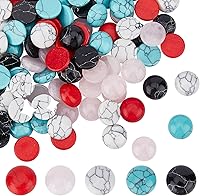 Vista 11 de SUNNYCLUE 1 caja de 100 cabujones de piedra redonda de 5 tamaños, cuentas de cabujones de piedra sintética turquesa de 0.157 in/0.236 in/0.315