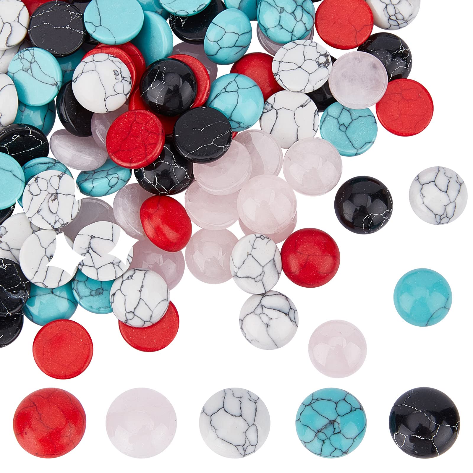 SUNNYCLUE 1Scatola 100pezzi 5 Stile 12mm Pietre Cabochon Pietre Preziose Cabochon Stones Perline Turchese Quarzo Rosa Semitondo Guarigione Chakra Energia per Creazione di Gioielli Donne Collana Fai-Da