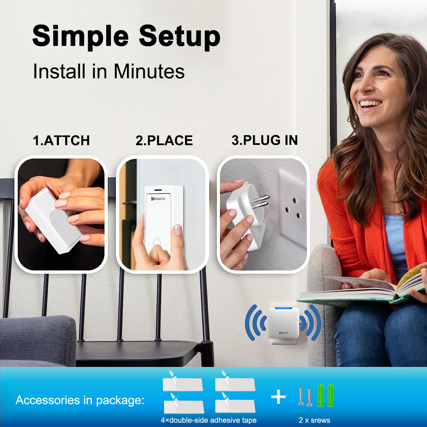 ABHJATA Door Bell, 1000ft/300m Long Range Wireless Doorbell for Home