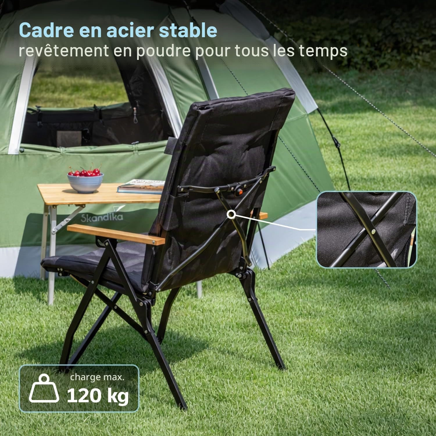 Skandika Fauteuil de Camping Nojata | Chaise de Camping Pliable, Dossier réglable 3 Positions, léger 5,2 kg, Max 120 kg | Chaise Pliante pour Exterieur, Jardin, Festival, Balcon
