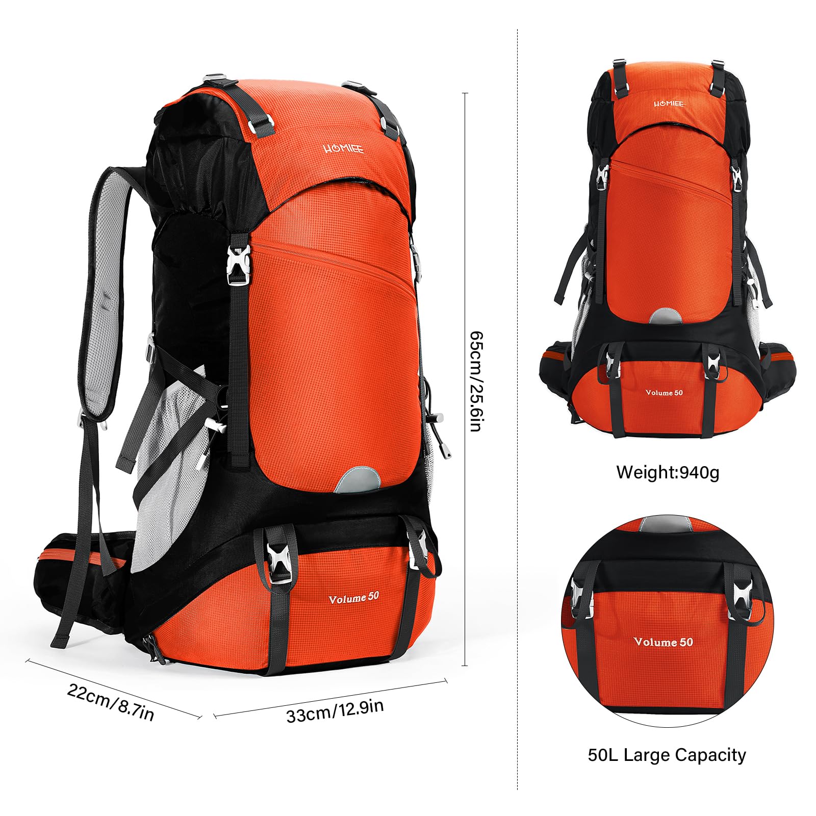 HOMIEE Plecak trekkingowy 50L 60 l Plecaki turystyczne Lekki plecak Camping Mountain Travel z osłoną przeciwdeszczową Wodoodporny plecak wspinaczkowy