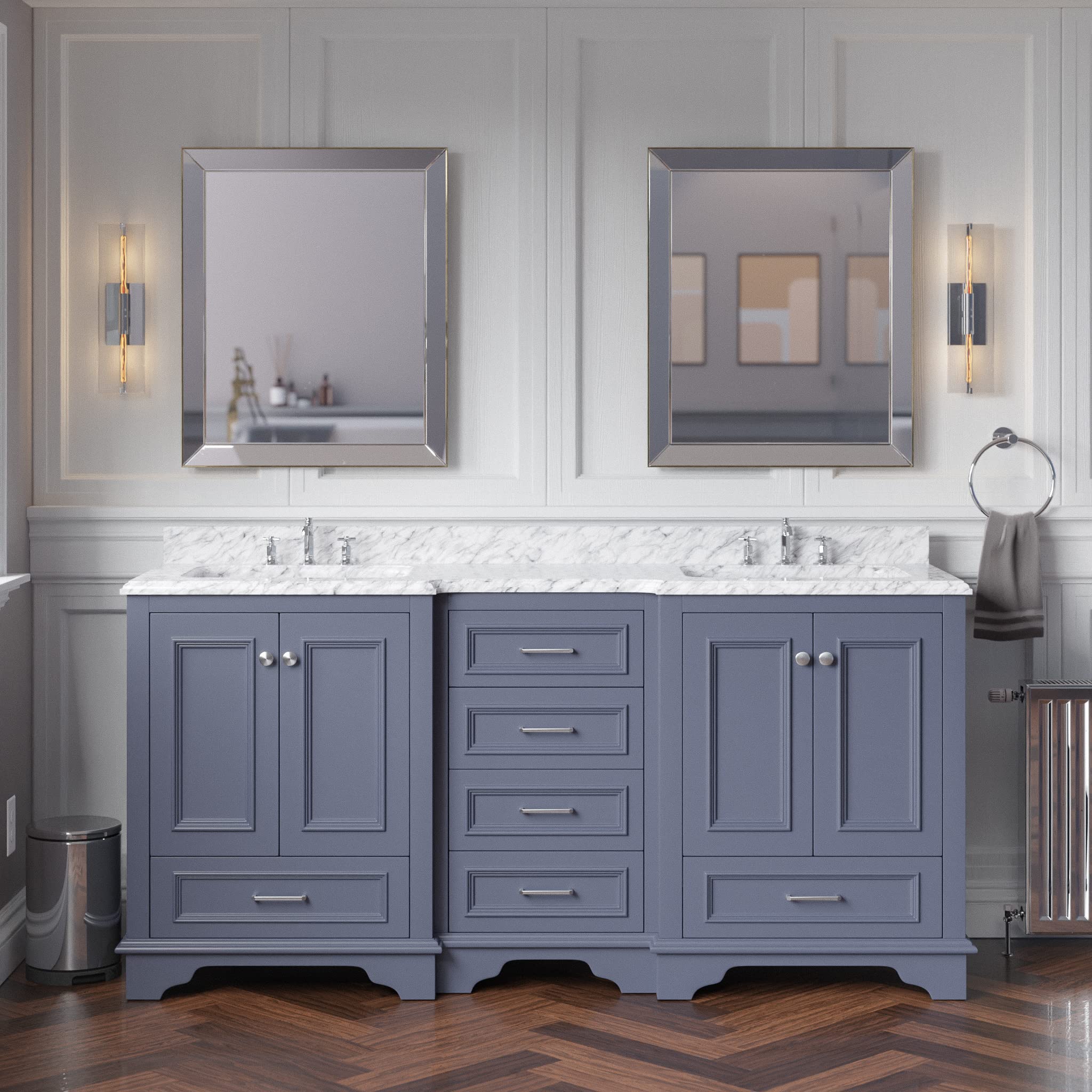Kitchen Bath Collection Nantucket 72-inch Double Bathroom Vanity (Marine Gray/Carrara): Includes Marine Gray Cabinet with Authentic Italian Carrara