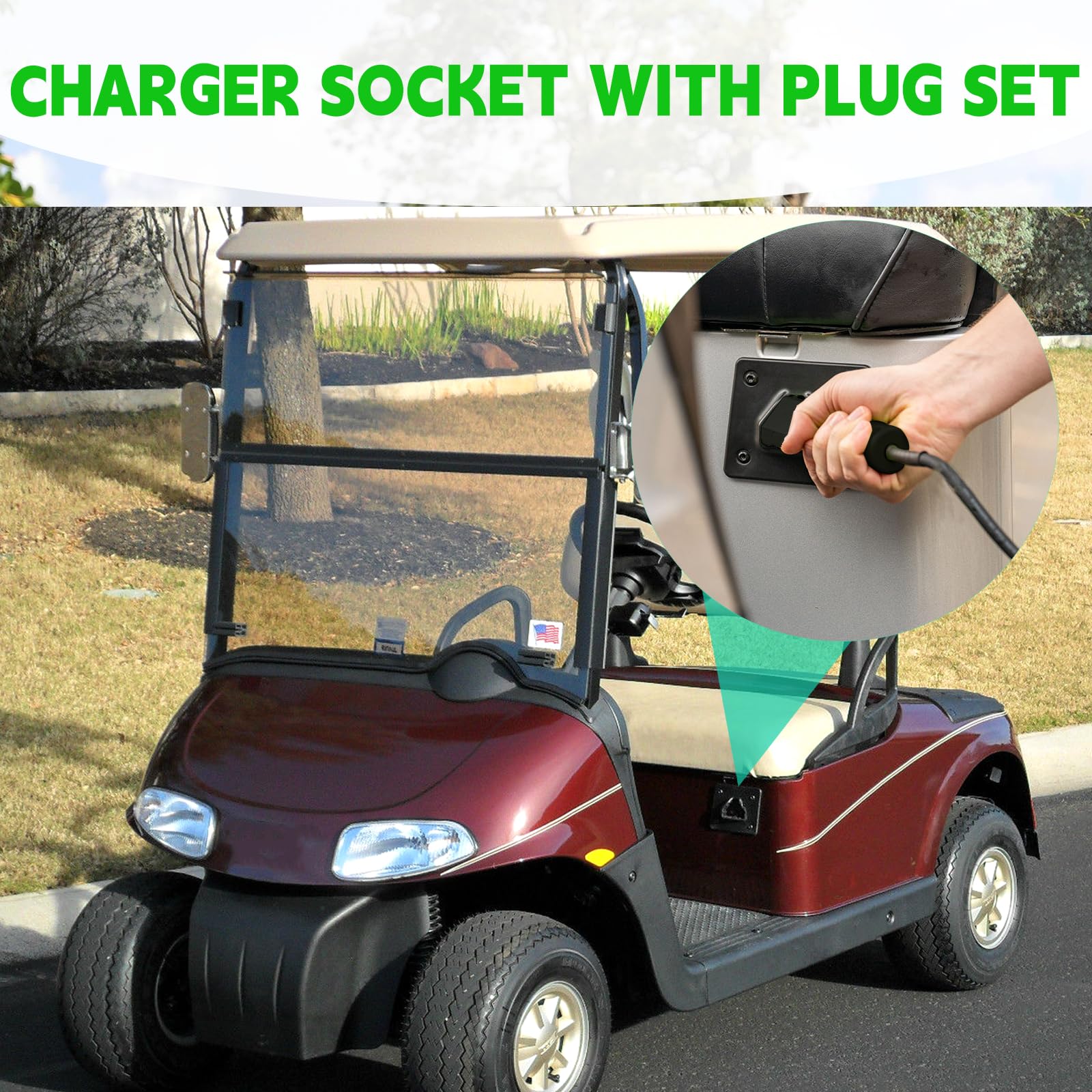 48 Volt Charger Receptacle and Plug for EZGO RXV Golf Cart, 3-Pin Triangle Charger Plug Handle, OEM #604321 611218
