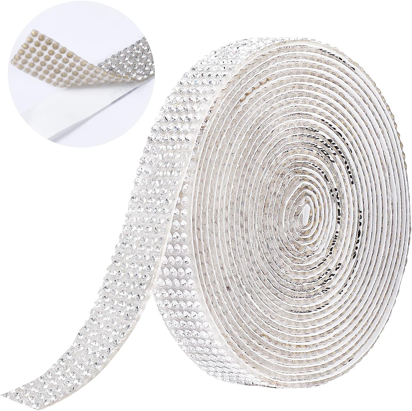 Berenlu Self Adhesive Crystal Rhinestone Diamond Ribbon，Rhinestone Decorative Sticker with 2mm Rhinestones, Diamond Crystal Sticker for Car Decoration or DIY Crafts (Silver, 0.51 Inch x 3Yards)