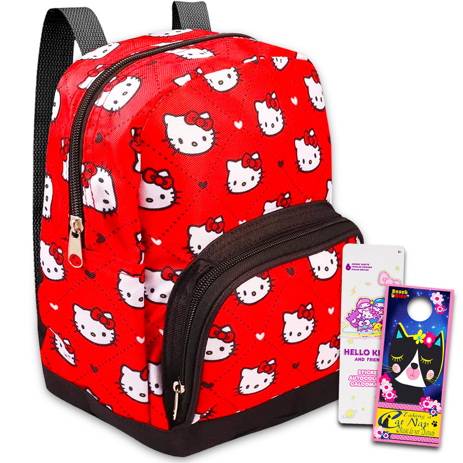 Fast Forward New York Hello Kitty Preschool Backpack for Kids, Toddlers ~ Hello Kitty School Supplies Bundle with 10" Hello Kitty Mini Backpack for Girls, Stickers, and More, Hello Kitty, Hello Kitty