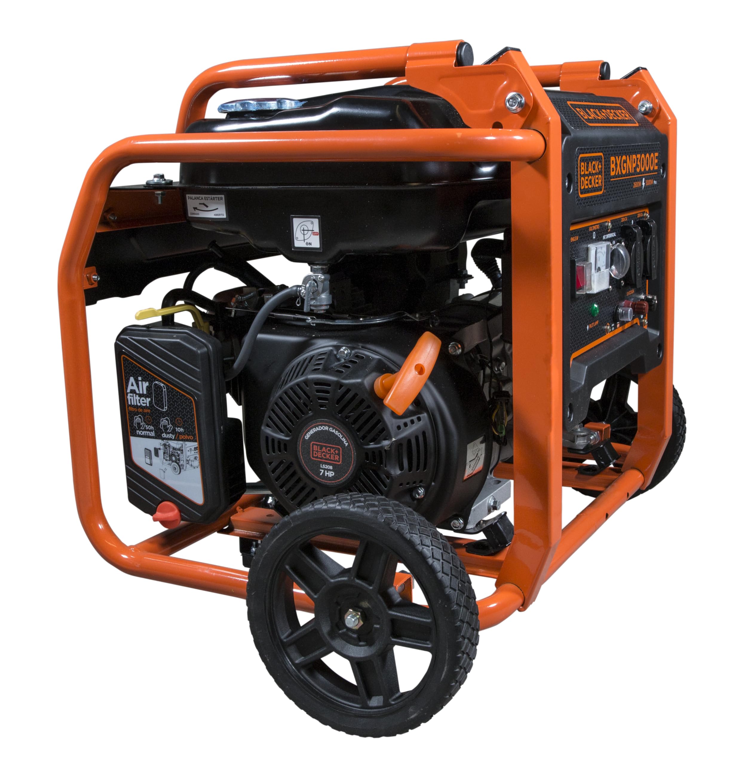 BLACK+DECKER Generador Gasolina BXGNP3000E – Potencia 3000W Máx / 2600W Nominal – Motor 208cc 4 Tiempos – Depósito 15L – 10h Autonomía – Bajo Nivel Sonoro 69dBA
