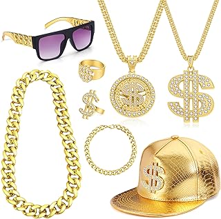 80s 90s Accessories Outfit for Men Hip Hop Costume Kit Old Rapper Faux Dollar Sign Halloween Party Decorations
