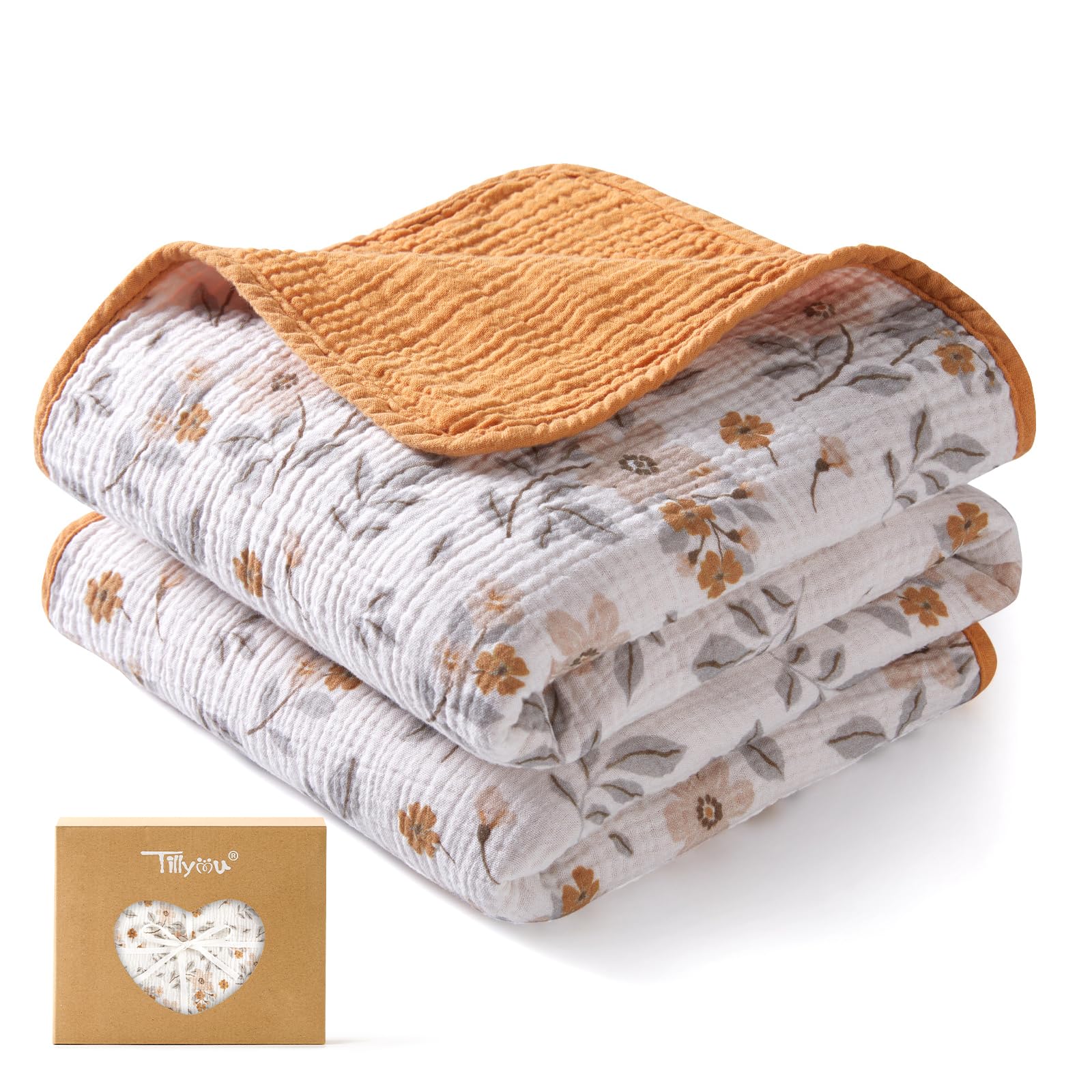 TILLYOU Musselin Decke Baby 4-lagig Pucktuch Baby 75x100 cm Musselintücher Baby Decke Baumwolle Baby Decke Neugeborenen Babydecke, Gelber Jasmin