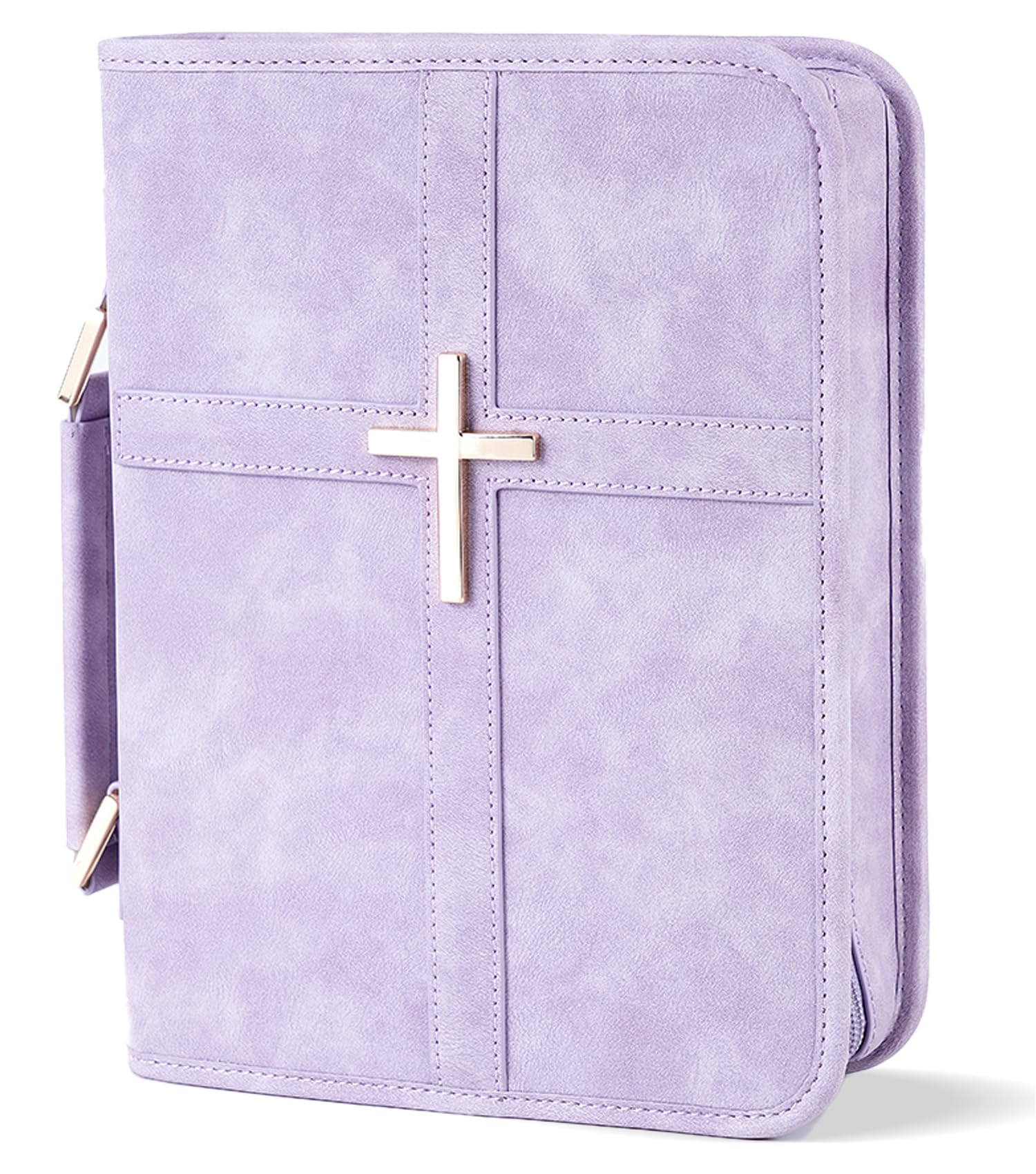 Vegan Leather Bible Cover Case, Bible Bag with Phone Pocket, Bible Case for Women, Christian Gift Box Packaging (Purple, Large)