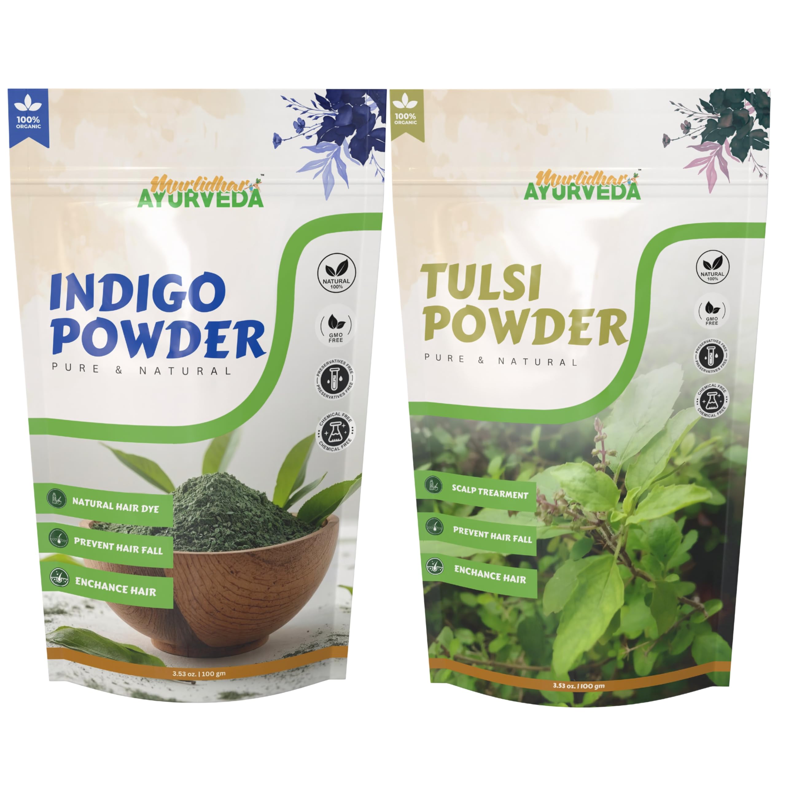 Indigo & Tulsi Hair Care (Combo set 100gm Each) | Natural Hair Colouring Indigo and Herbal Tulsi Hair Treatment | Helps Cover Greys, Supports Healthy Scalp & Stronger Hair | For Men & Women |-image-9