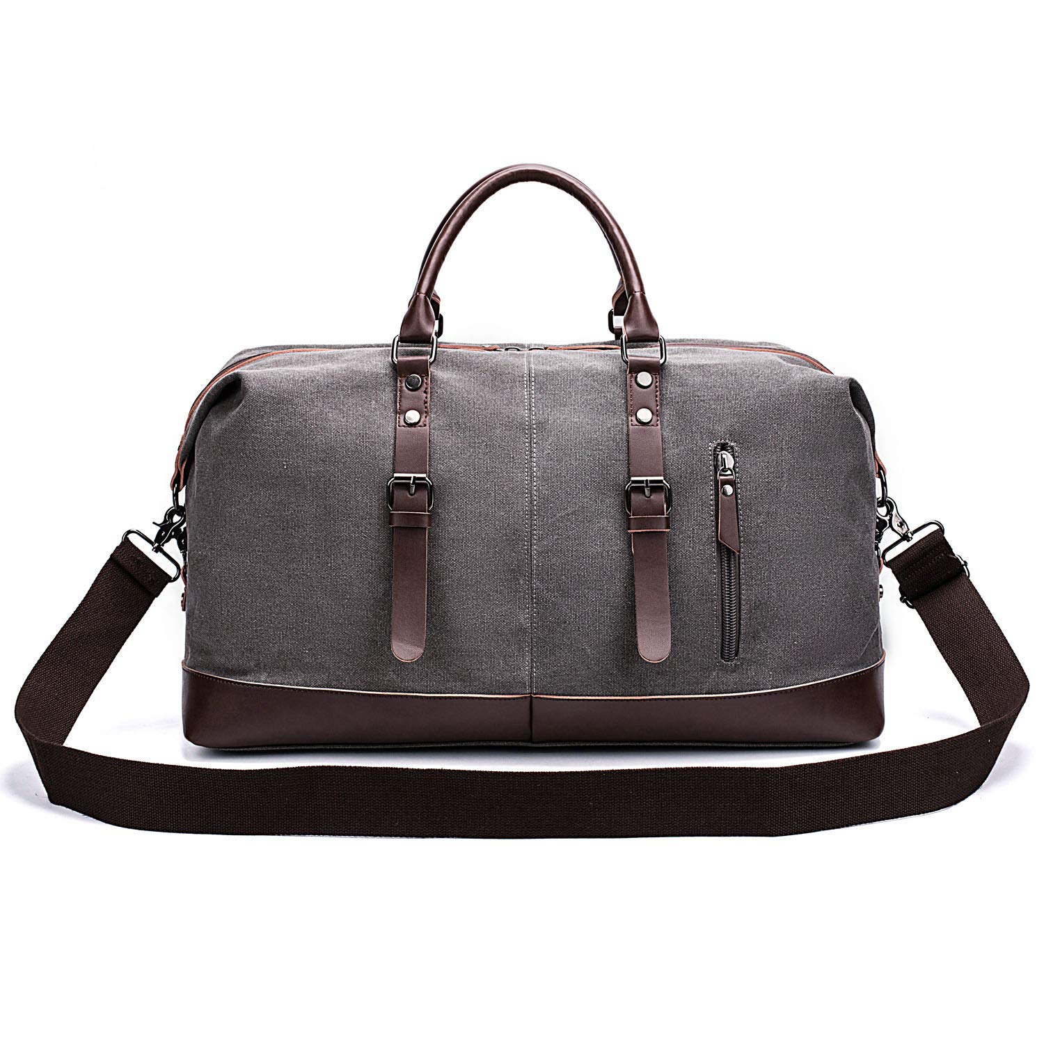 Qimiaobaby Oversized Holdall Travel Duffel, Canvas Leather Trim Tote Unisex Shoulder Satchel, Portable Cabin Weekend Bag Handbag (Gray)