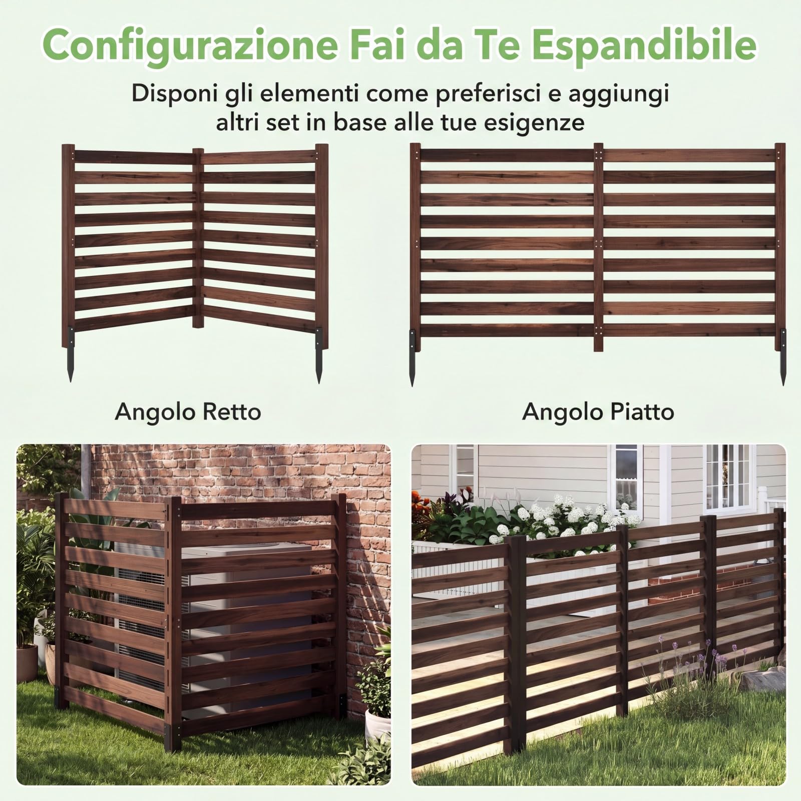 COSTWAY Recinzione da Giardino in Legno Massello, Schermo per Privacy da Esterno Regolabile, Pannelli Privacy da Giardino per Condizionatore e Bidoni della Spazzatura e Divisorio di Spazio (Marrone)
