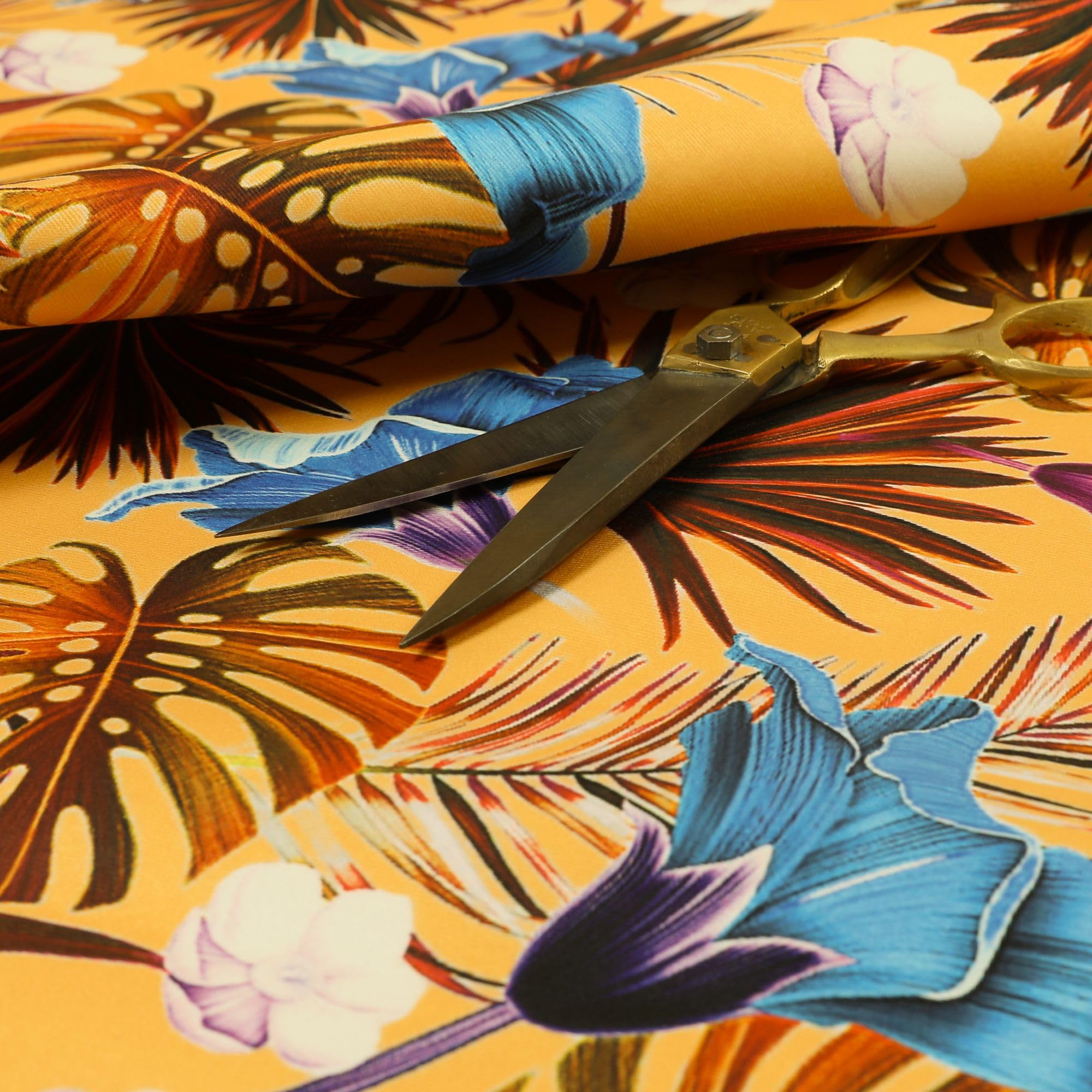 Redbrick Mill Fabrics Flame Retardant Full Orange Colour Jungle Leaf Floral Pattern Velour Velvet Upholstery Fabrics (Per Metre) โ image 1