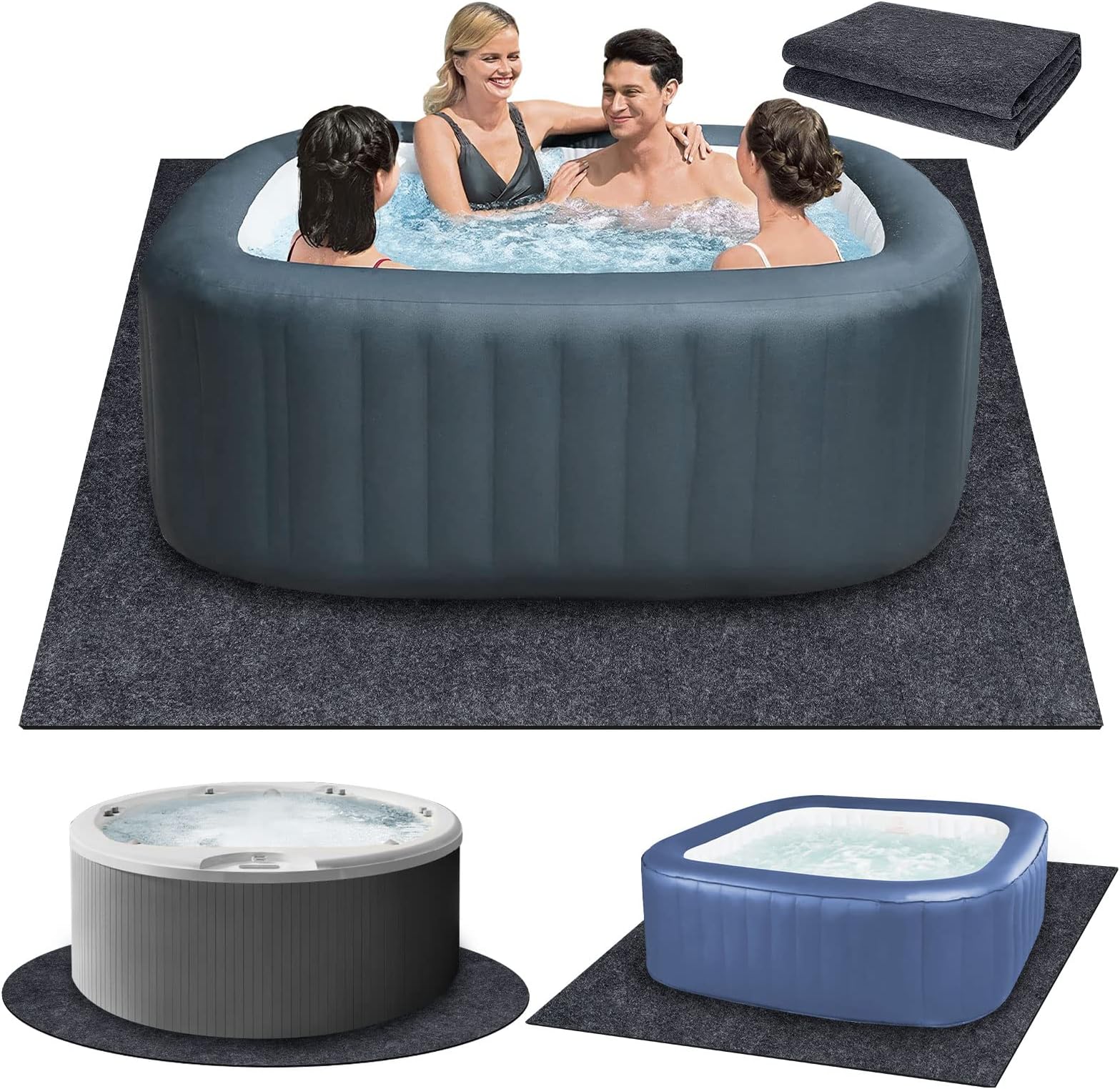 90 * 90 inch Hot Tub Pad, Inflatable Hot Tub Mat - Outdoor/Indoor, Waterproof Slip-Proof Backing, Absorbent Spa Pool Ground Base Flooring Protector