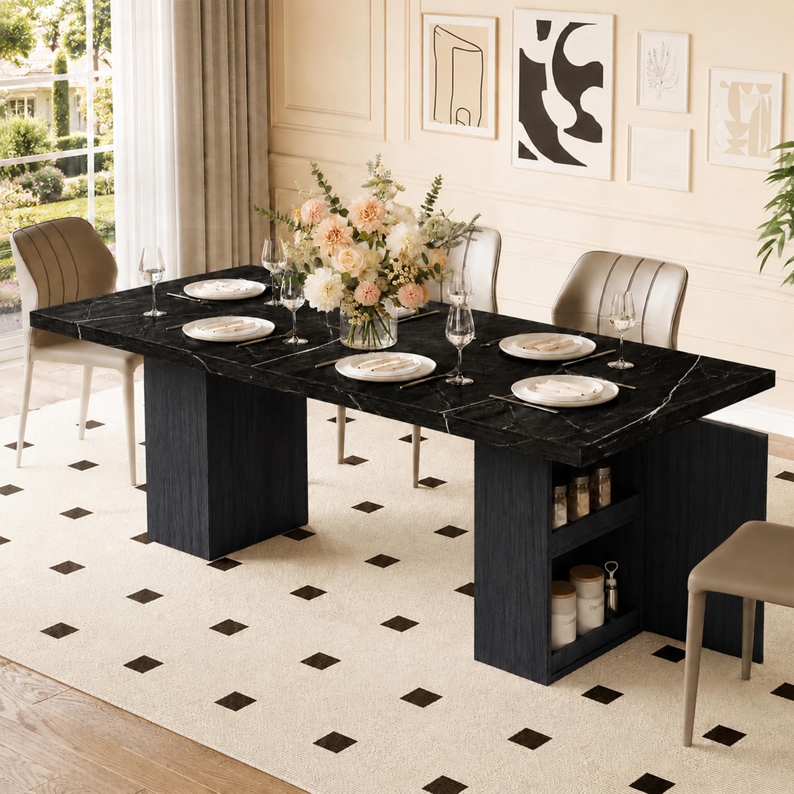 Grande tavolo da pranzo in legno per 4-12 persone, tavolo da cucina rettangolare con contenitore e armadio, ideale per sala da pranzo, cucina, soggiorno e ufficio.