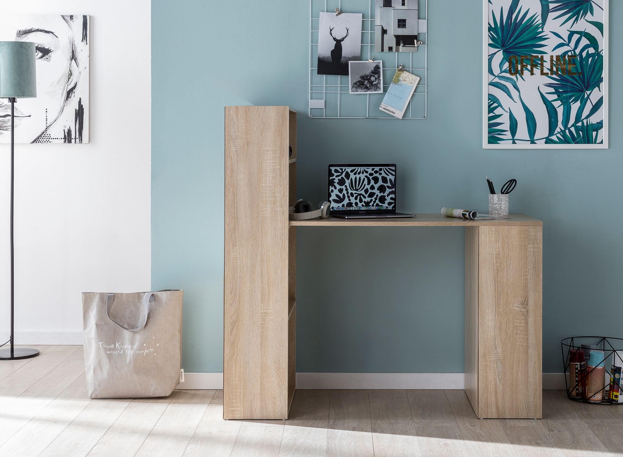 FineBuy Biurko z Regałem 120x53x120 cm Drewno, Biurko Komputerowe | zestaw biurkowy ze schowkami, PC stół ze schowkiem, biurko do gabinet i pokój młodzieżowy