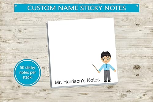 Miniatura 5 de Notas adhesivas personalizadas con texto personalizado y divertido diseño de maestro, 3.0 x 3.0in, 50 notas adhesivas por bloc, appreciación del