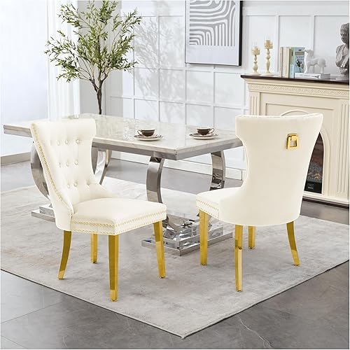 Miniatura 17 de Juego de 4 sillas de comedor de terciopelo, sillas de cocina tapizadas con patas Mteal, respaldo moderno con botones copetudos y ribete cuadrado de