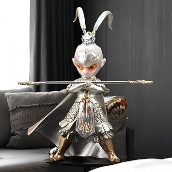 Monkey King Statue Sun Wukong Figure Chinese Mythological feng Shui Figures Home Decor Desktop Ornament Perfect Collecting (Silver)