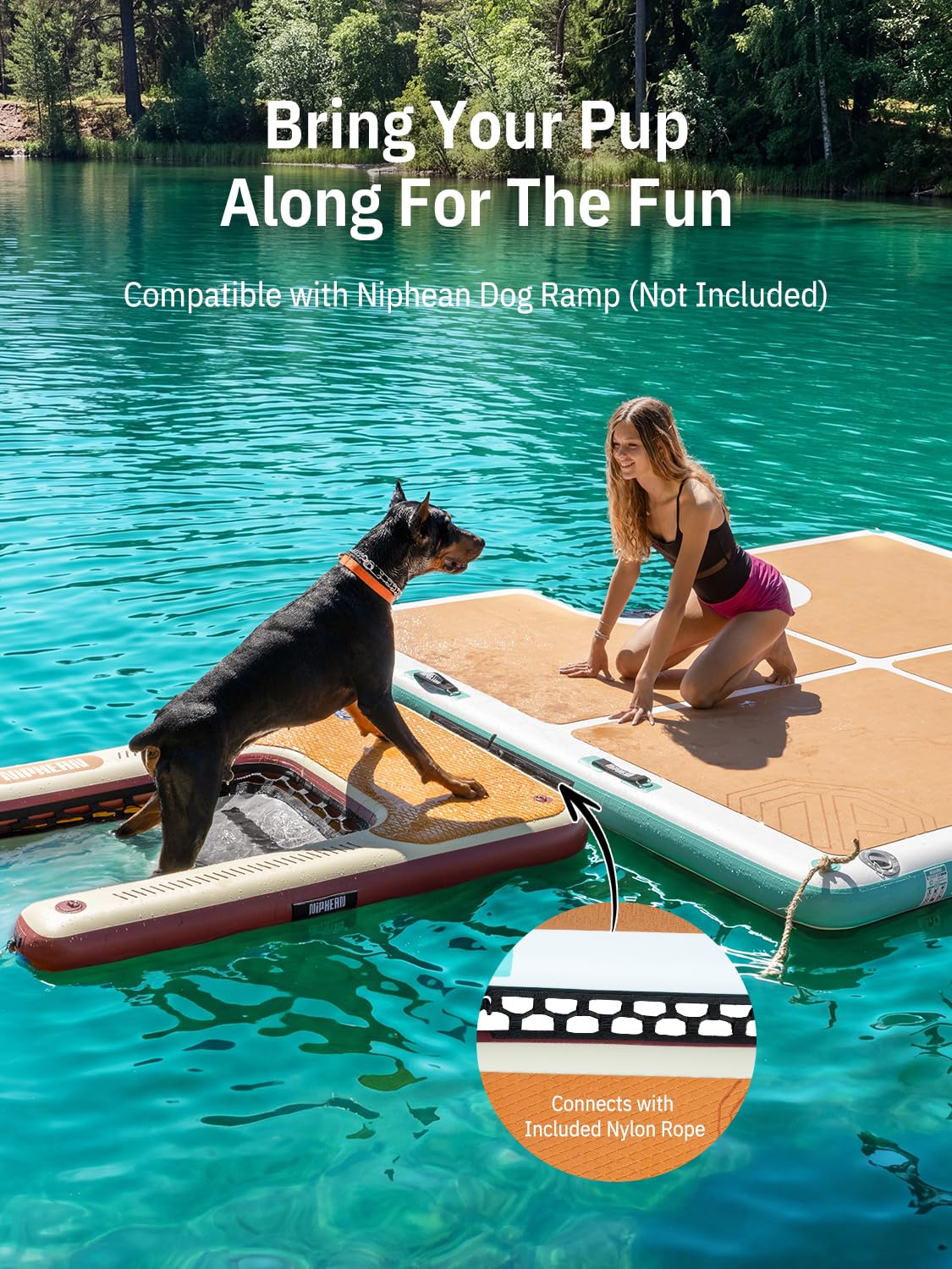Niphean Schwimmdock Aufblasbar, rutschfeste Schwimminsel Mit Leiter & 9 Griffen, Stabile Aufblasbares Schwimmdock Für Seen, Langlebige Familieninsel, Tragetasche, 243×183/305×243 cm