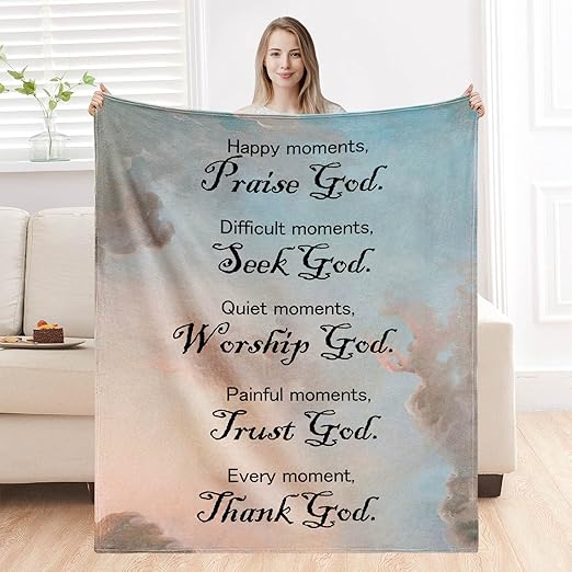 PIONBLANK Religious Gift for Women, Soft Lightweight Bible Verse Blanket Throw with Inspiration Thought, Christian Gift for Women for Birthday/Mother Day/Christmas, 60x50 inch, 300GSM