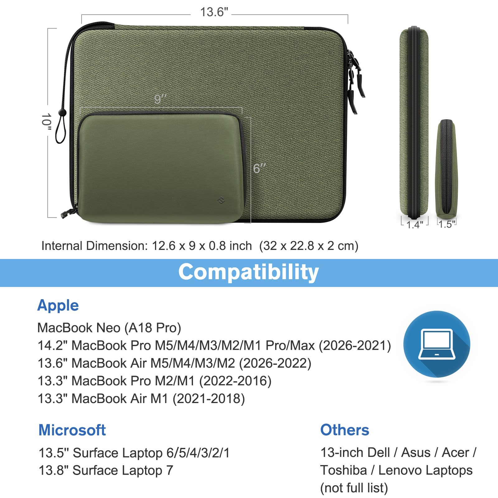 FINPAC torba na laptopa z twardą otoczką do MacBook Neo A18 Pro 13" 2026, 13,6" MacBook Air 2026-2022 M5/A3449 M4 M3 M2, 14" MacBook Pro M5/M4/M3/M2/M1 2026-2021, odporna na uderzenia otoczka z