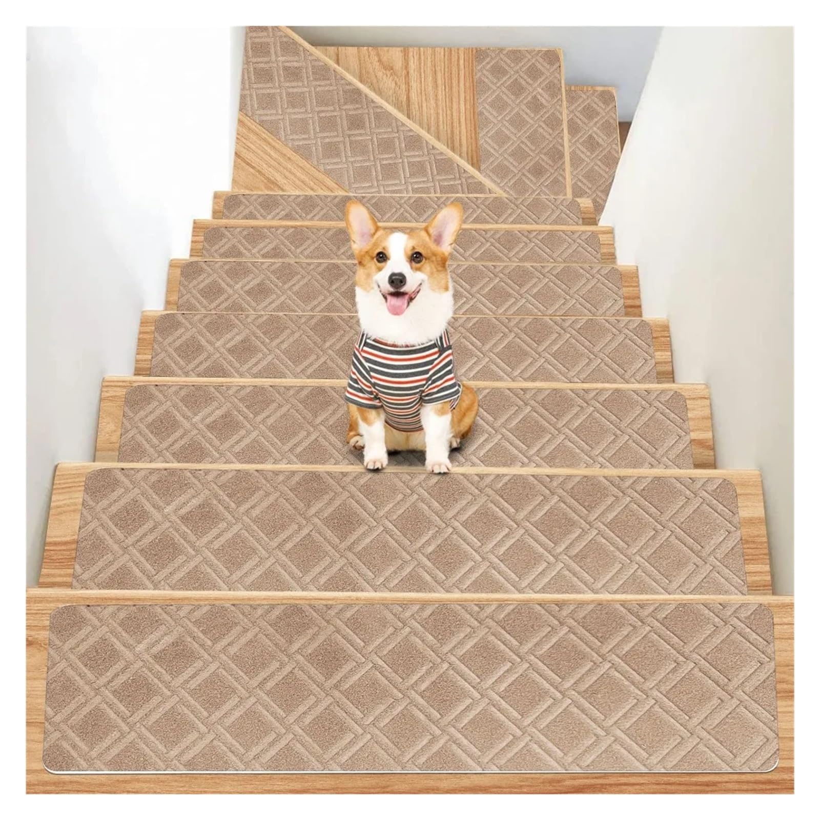 MFWHEFJ Stair Treads 5pcs Stair Tread Carpet Mat Self-adhesive Floor Mat Door Mat Step Staircase Non Slip Pad Protection Cover Pads(B Beige)