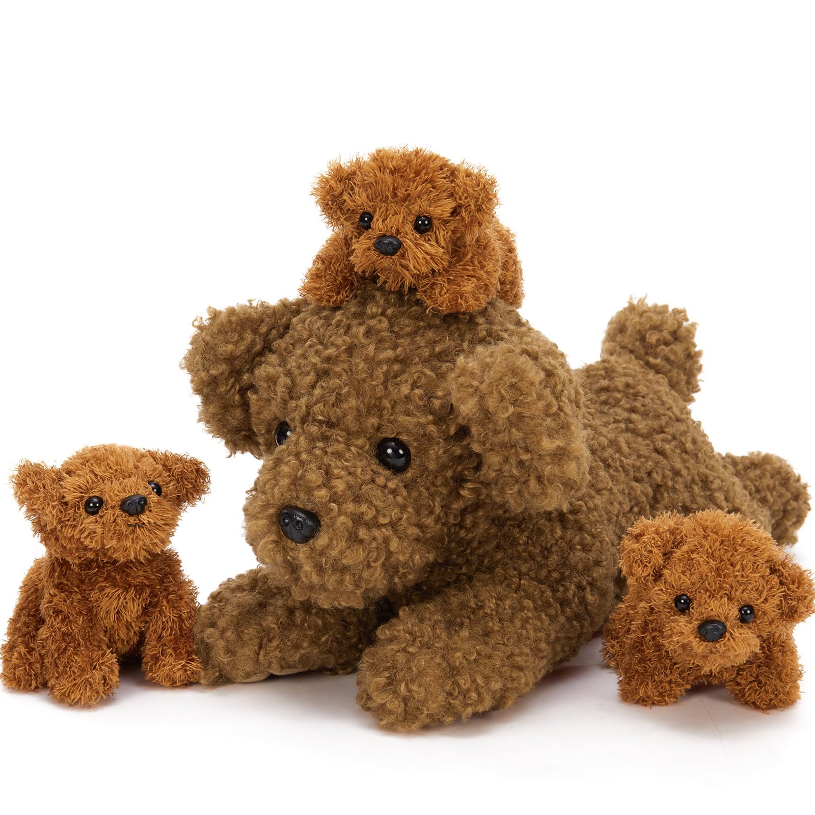 MorisMos riesen Pudel Teddyhund Kuscheltier XXL mit 3 welpen im Bauch, 47cm groß Pudel Hund Plüschtier Stofftier Kuscheltiere, Geburtstag Weihnachten Geschenk Kinder Baby
