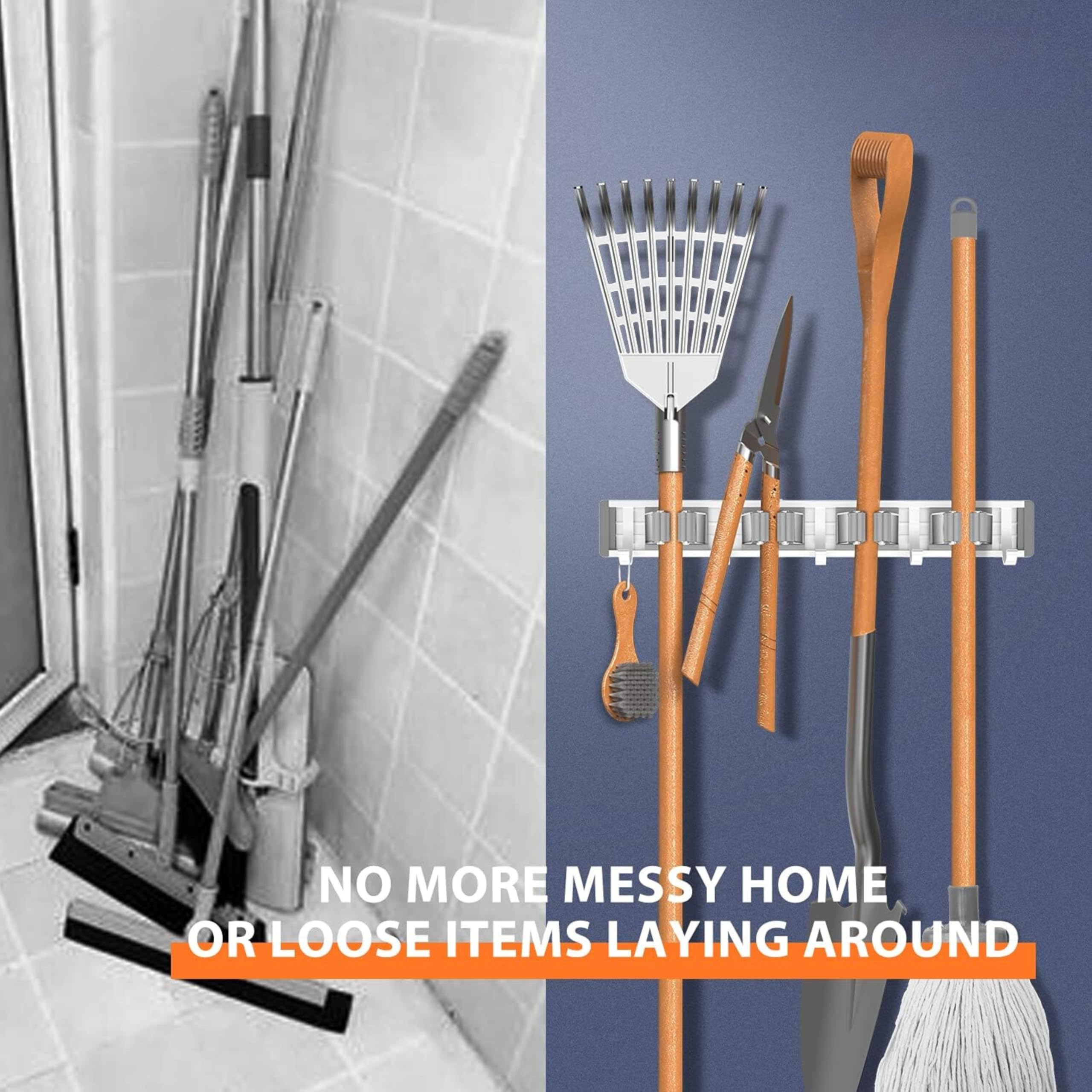 Boniry Broom Holder | Adujstable 4 Mop Stand with 5 Hook Broom Stick Holder Wall Mounted | Heavy Duty Broom Holder Wall Mounted Or Tool Organizer for Home Garden Garage and Storage - Image 4 thumbnail