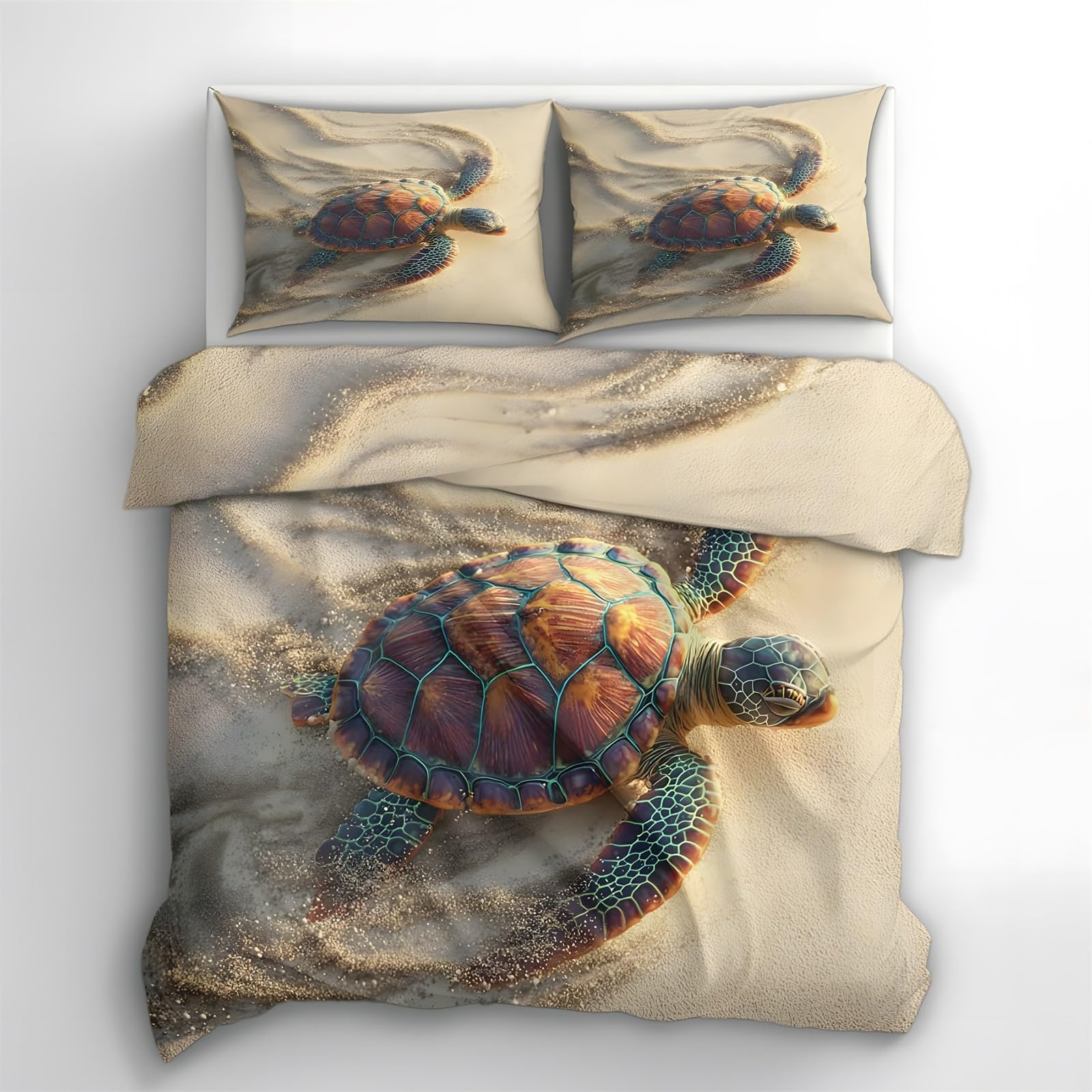 Ypthriline Single Duvet Cover Set Turtle Bedding Set Microfiber Beach Duvet Covers with Pillowcases Reversible Bedding With Zipper Closure 135x200CM