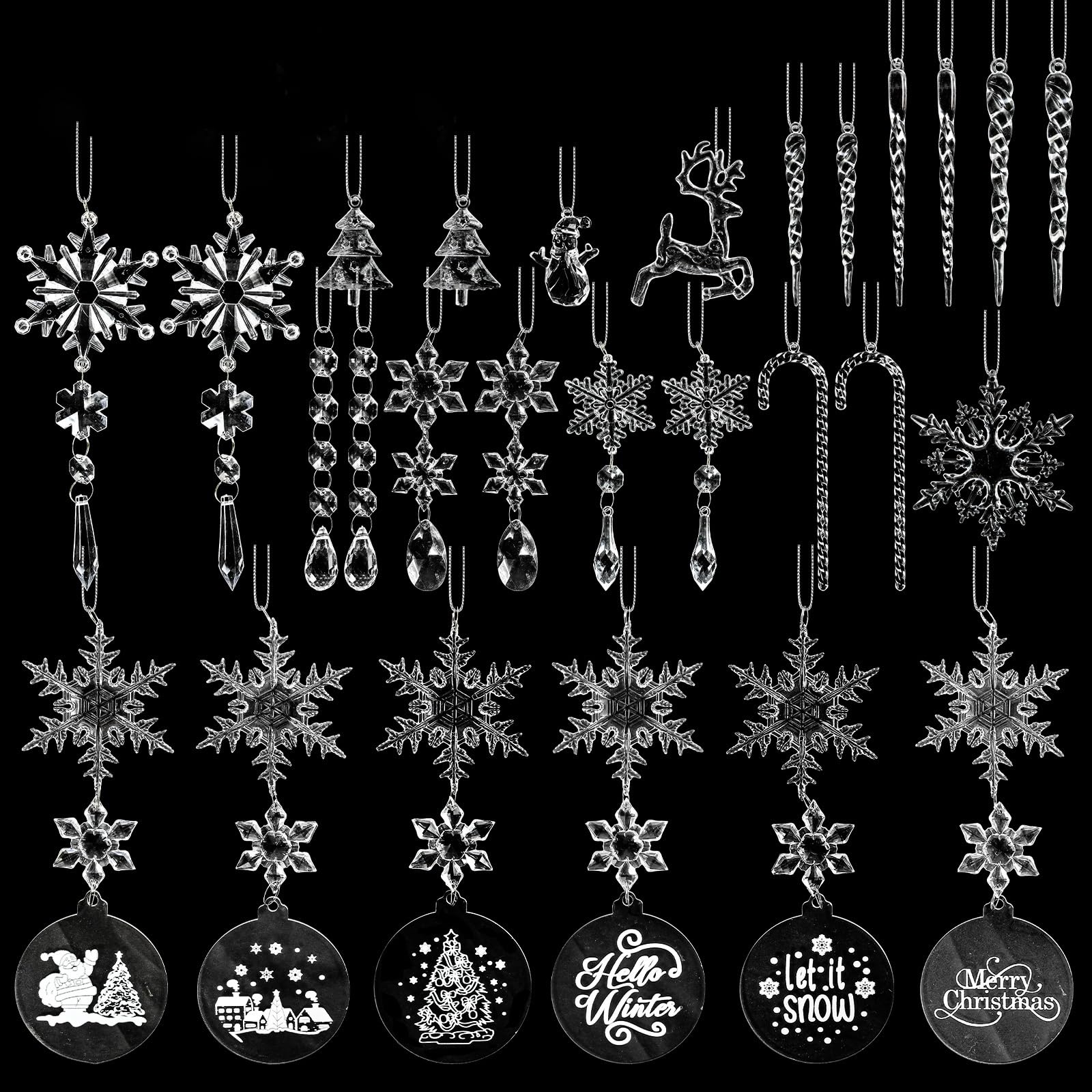 Jazuaiao Premium Acrylic Snowflakes Christmas Decorations, 27 Pack Shatterproof Ice Pick Ornaments for Home Festival Party Christmas Ornament Acrylic Snowflakes