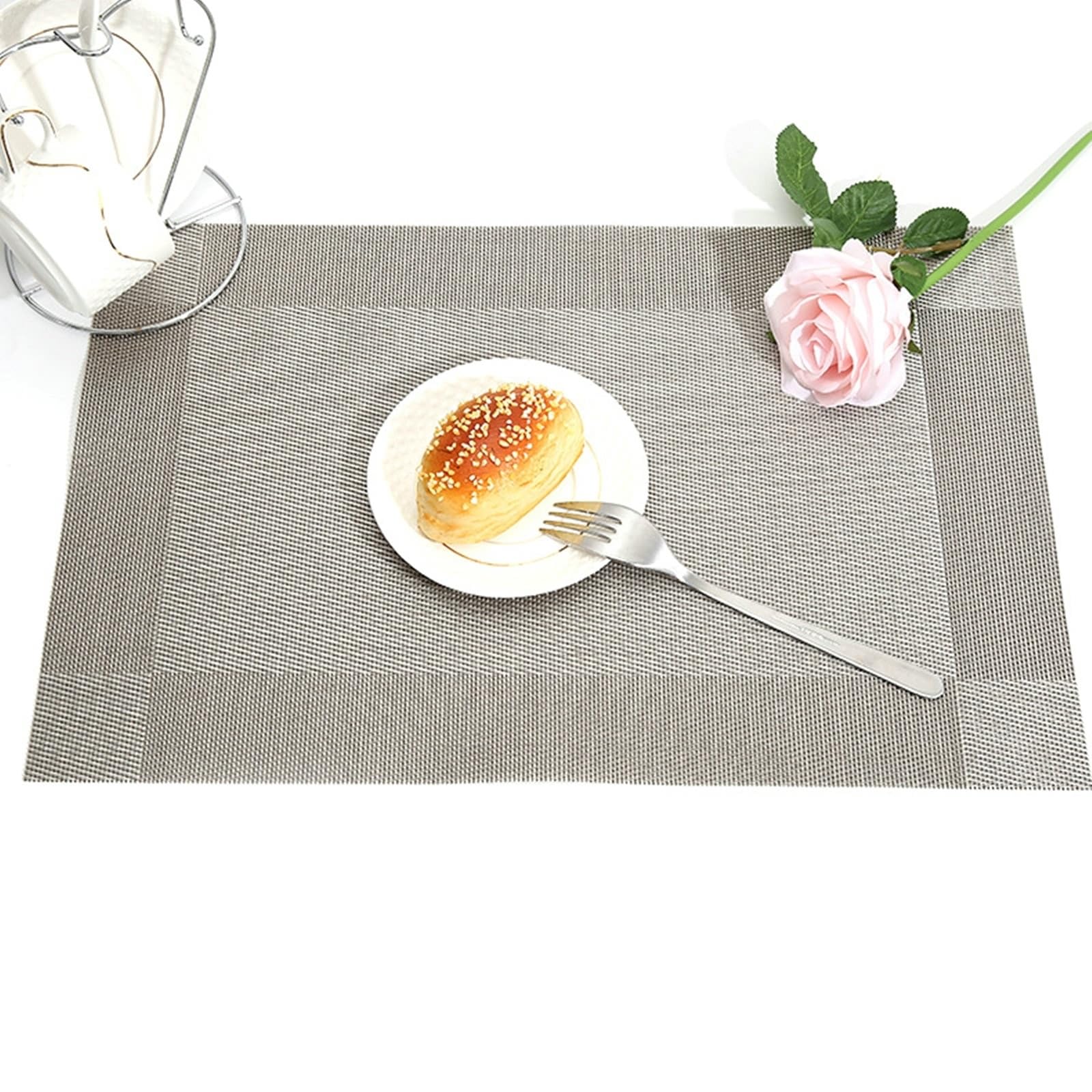 Placemat - Juego de 10 manteles individuales rectangulares para cocina y comedor (45 x 30 cm), color gris plateado