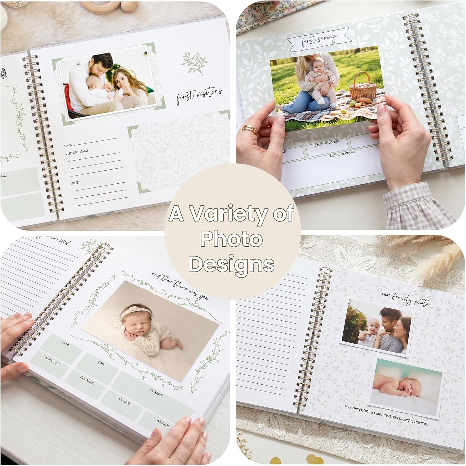Keepsake Baby Memory Book for Boys & Girls - Gender Neutral First 5 Years Milestone Journal Scrapbook, Newborn Baby Gift - Forest