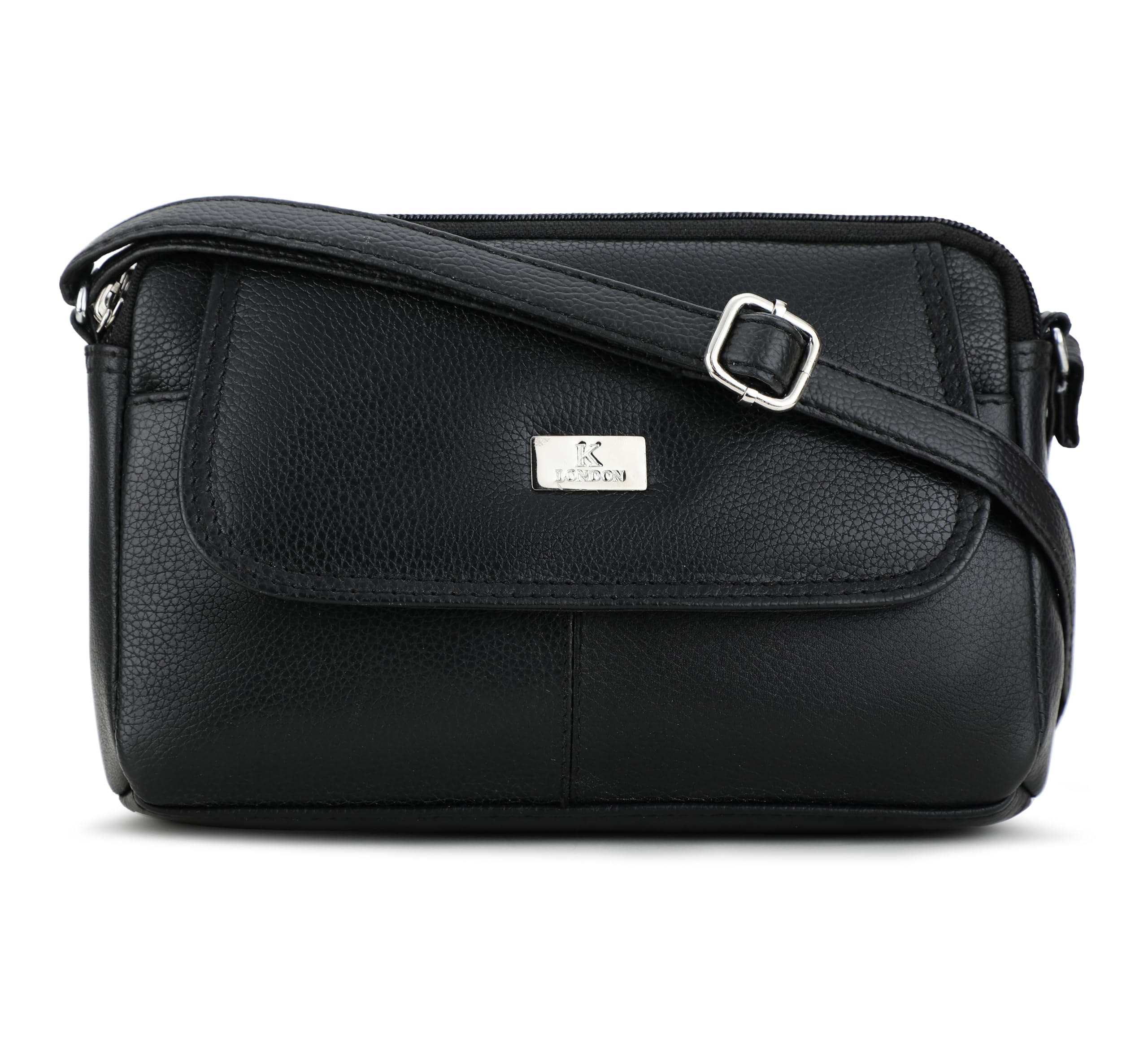 K London Real Leather Crossbody Sling Bag |Bag For Mobile Phone| Pouch Bag For Women & Girls | Shoulder Bags (Black) (2204_Black), Black, S, Utility
