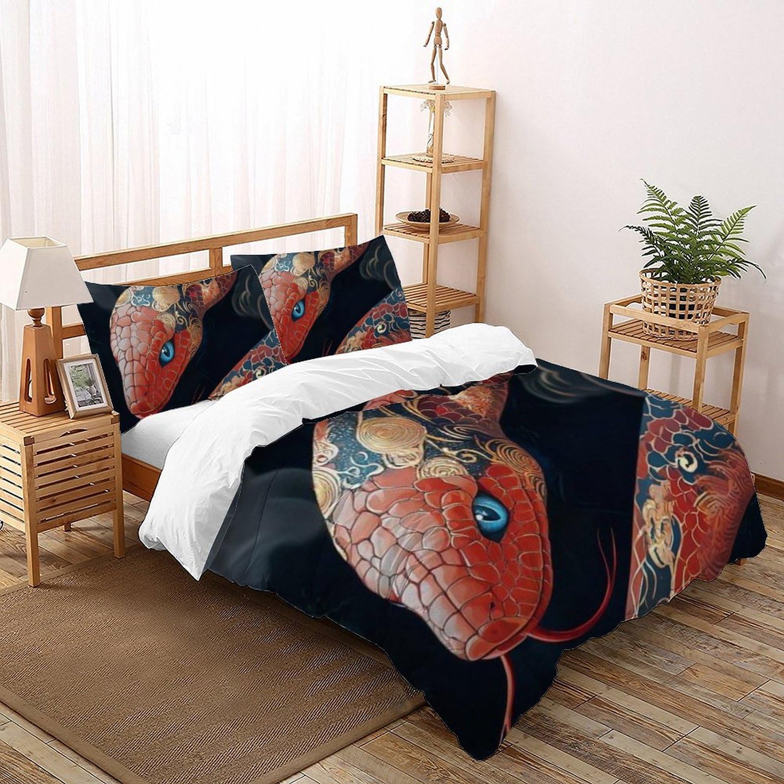 Housse de couette serpent en microfibre imprimée 3D avec fermeture éclair king size