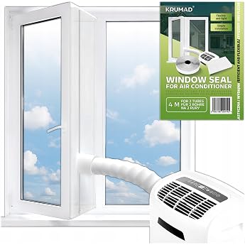 KRUMAD Air Conditioning Window Seal 4 m for 1 or 2 Exhaust Hoses Self-Adhesive Window Seal for Mobile Air Conditioning for Air Conditioners with Exhaust Hose White