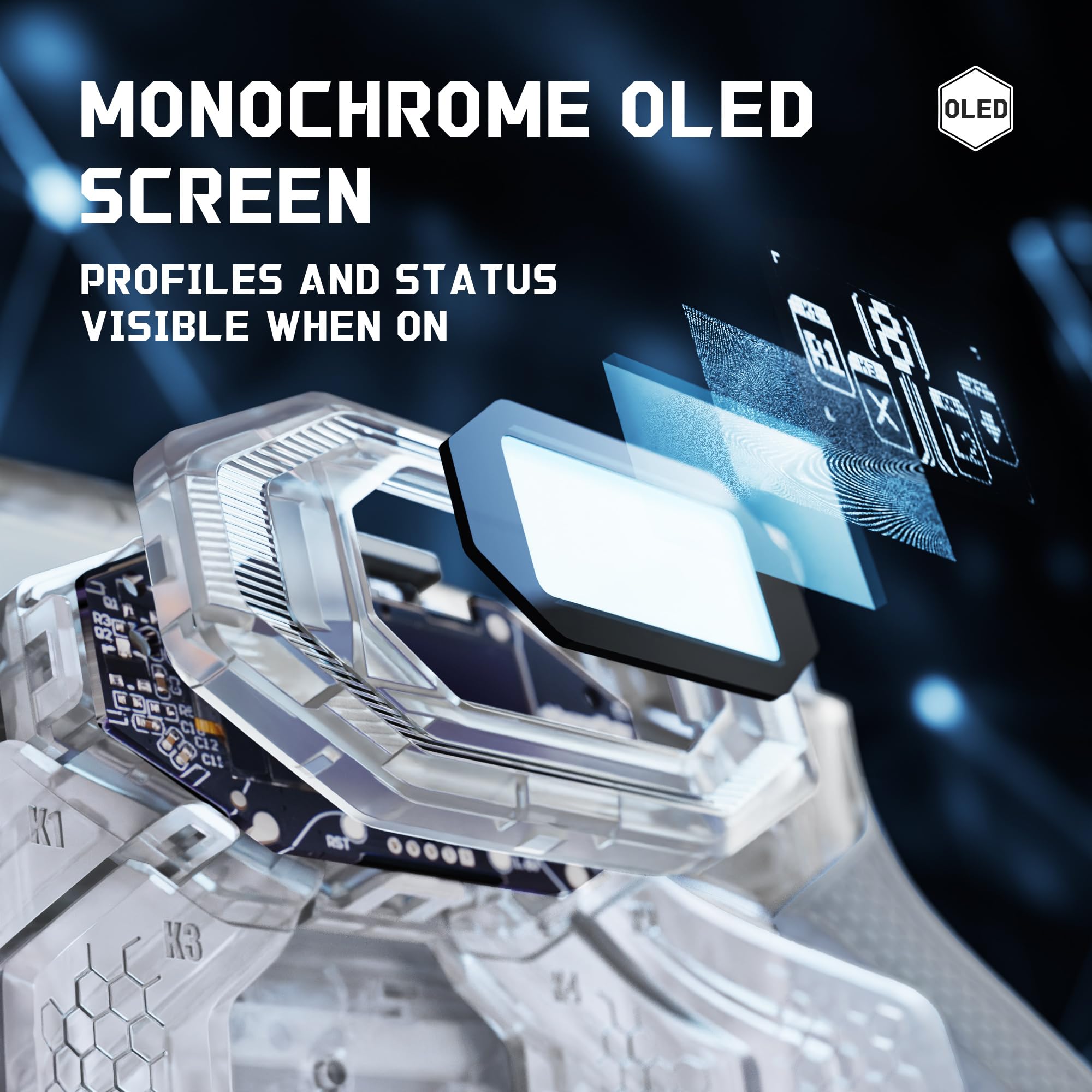 eXtremeRate Beyond Kit de Carcasa con Paletas Traseras para ps5 Edge Mando, Pantalla OLED, Empuñaduras Ergonómicas Antideslizantes, 4 Botones Traseros Reprogramables（Transparente & Gris）