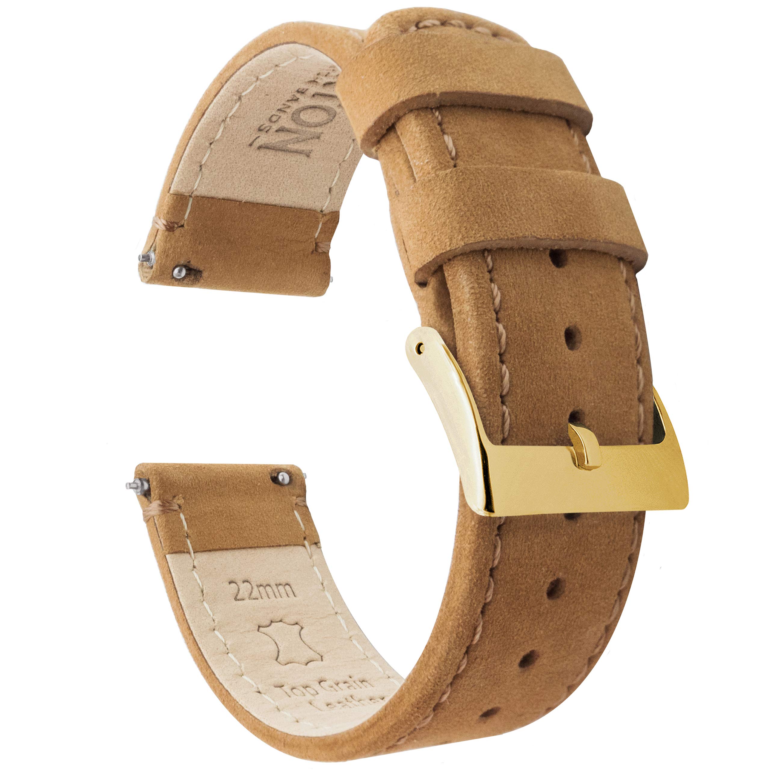 BARTON WATCH BANDS 20mm Gingerbread Brown Quick Release Leather Gold Buckle Watch Band Strap