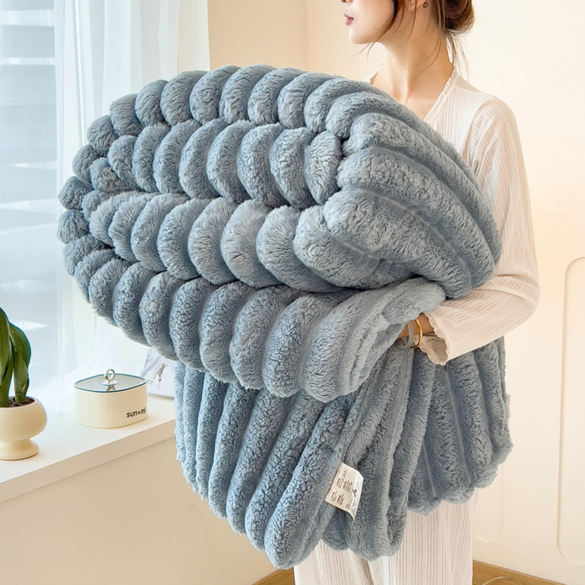 Manta Sofa Grande Mantas para Cama Invierno Gordas Manta de Piel SintéTica de Conejo de Lujo Suave Acogedora Caliente Felpa Calentita Peluda Manta Navidad Throw Blanket Winter(100x150 cm,Blue-grey)