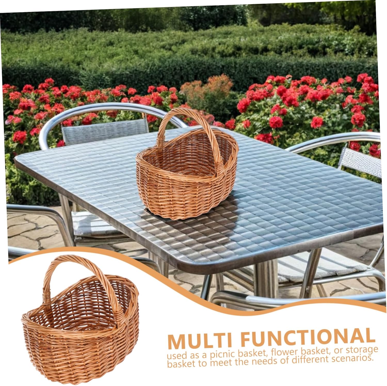 Handwoven Willow Storage Organizer with Sturdy Handle for Picnics Floral Arrangements and Home Decor Lightweight and Versatile Design