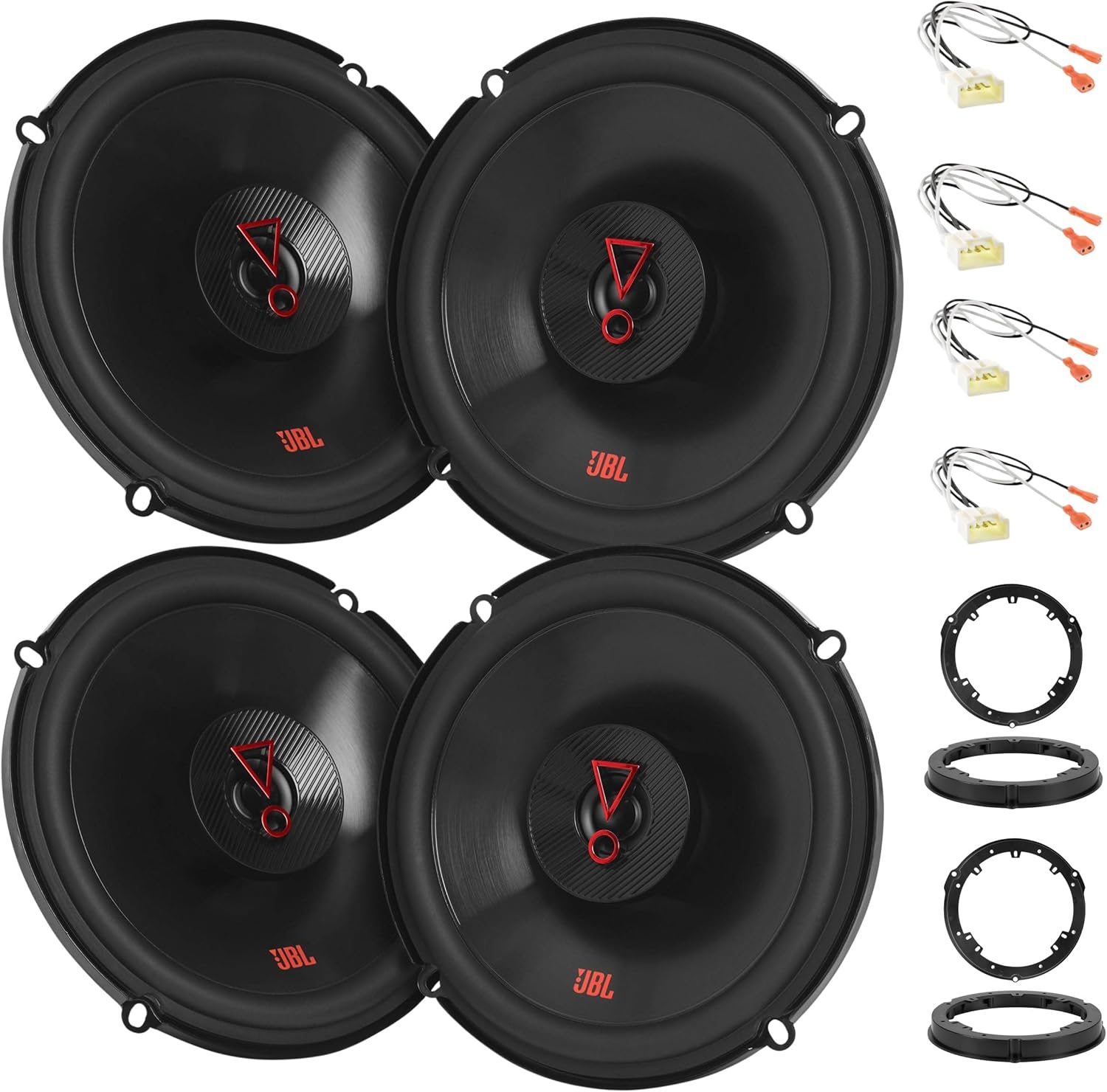 JBL Stage 3627F 6.5" Car Speakers with Metra Harness & Plates - Premium Sound for 2015-2022 Ford Mustang, Efficient Plus One Woofers