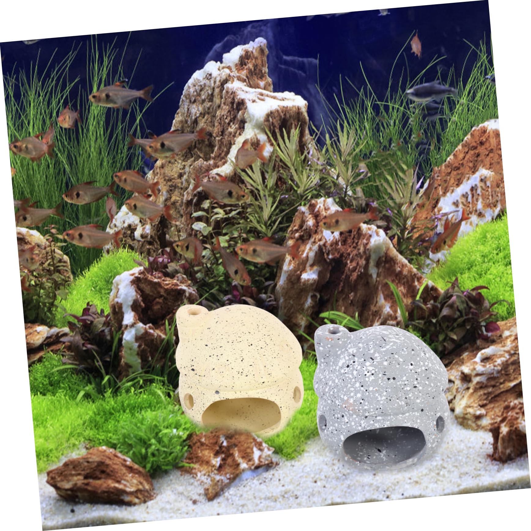 POPETPOP 3 Juegos Olla De Barro del Tanque De Peces Adornos Paisajismo Cueva De Peces Decoración Pecera Decoración De Pecera Peceras Olla De Barro De Pescado Cueva del Acuario 2 Piezas * 3