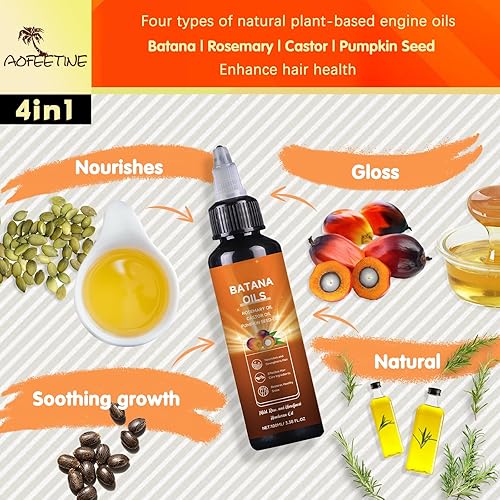 Miniatura 3 de AOFEETINE Aceite de batana natural para el crecimiento del cabello Batana 4 en 1 de Honduras con romero, aceite de ricino, semillas de calabaza